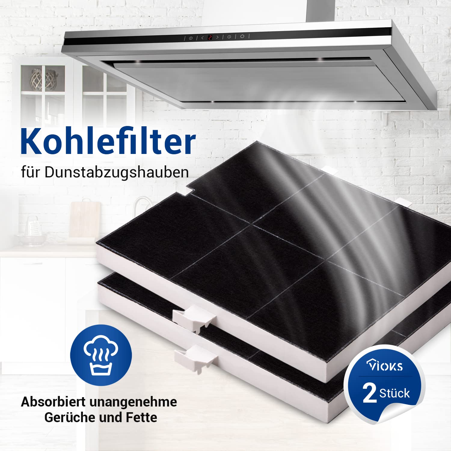 VIOKS 2 filtros de carbón para campana extractora, 255 x 225 x 23 mm, repuesto para Balay 00361047 361047 FKS170BSH DHZ5136 LZ51351 Z5117X1 / Constructa Filtro de carbón activo para campana extractora