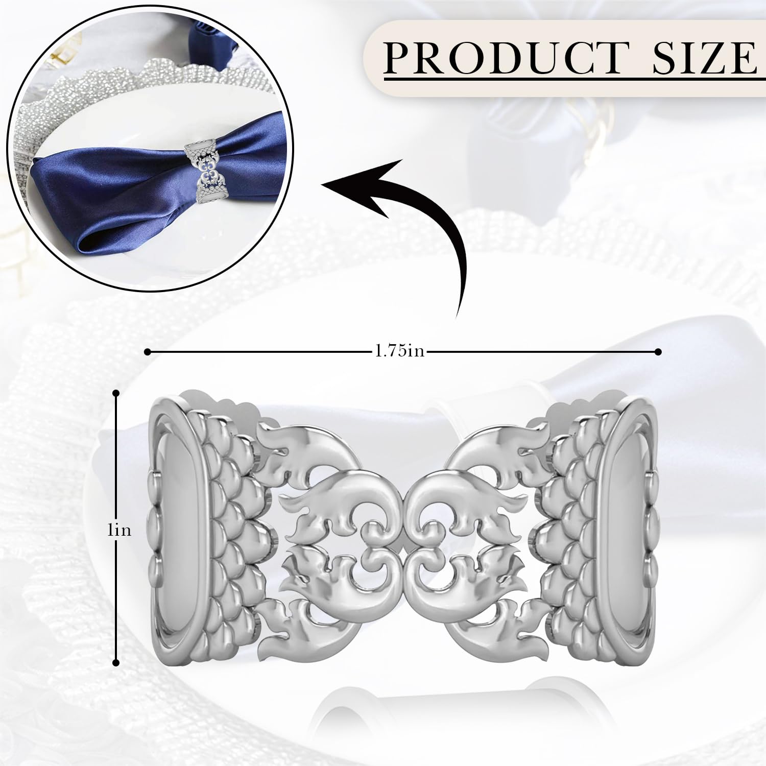 Krysaliis Silver Plated Imperial Napkin Ring - Elegant, Durable, and Custom Engraving Napkin Ring Holder for Wedding, Banquet, and Party Decor (Set of 4)