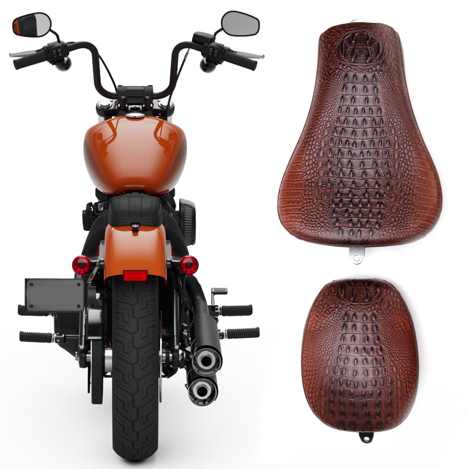 Amazon.com: 摩托車棕色鱷魚前驅動器獨奏座椅+ 後乘客Pillion 墊