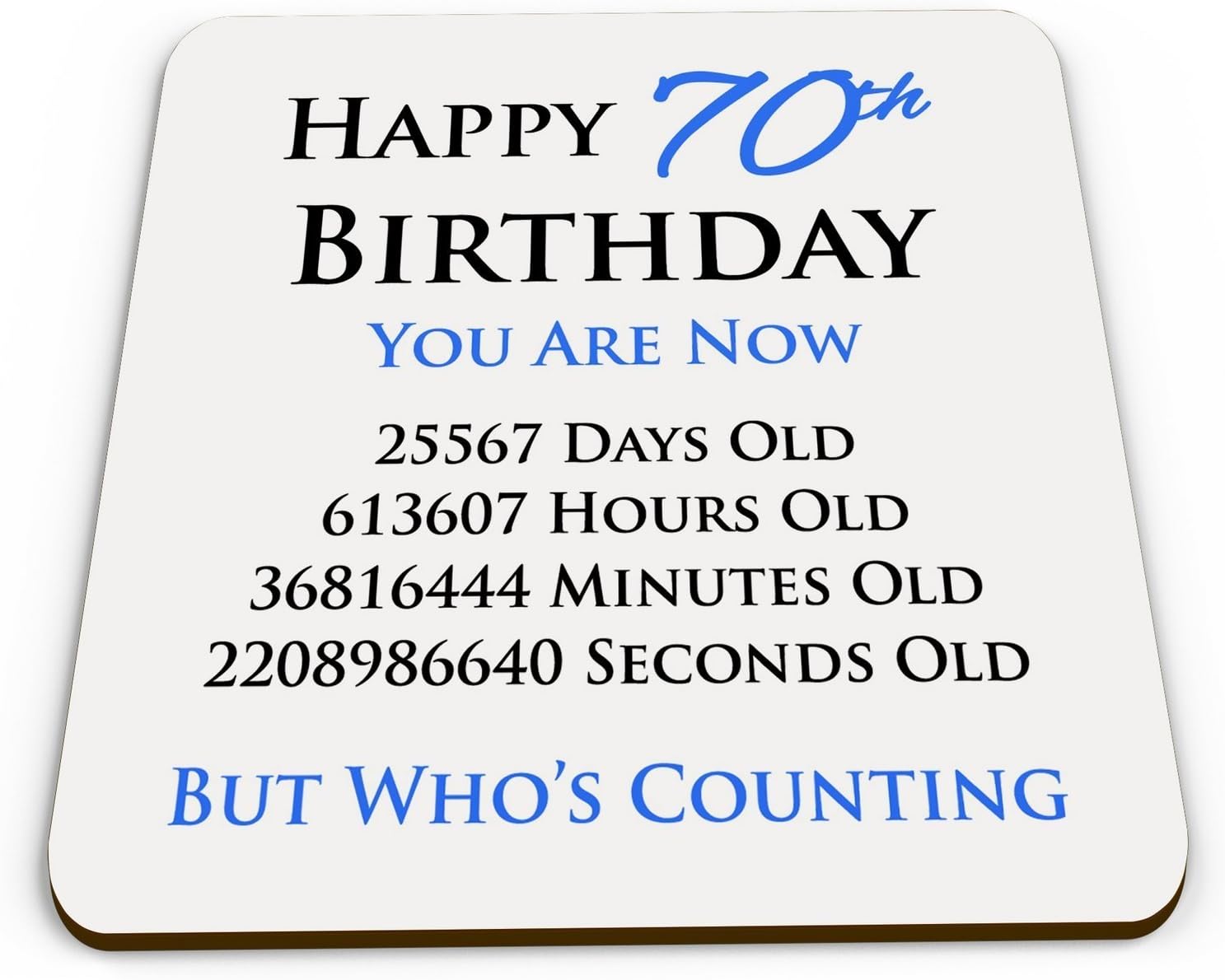 Happy 70th Birthday You are Now Days Hours Minutes Seconds Old Novelty Glossy Mug Coaster - Blue