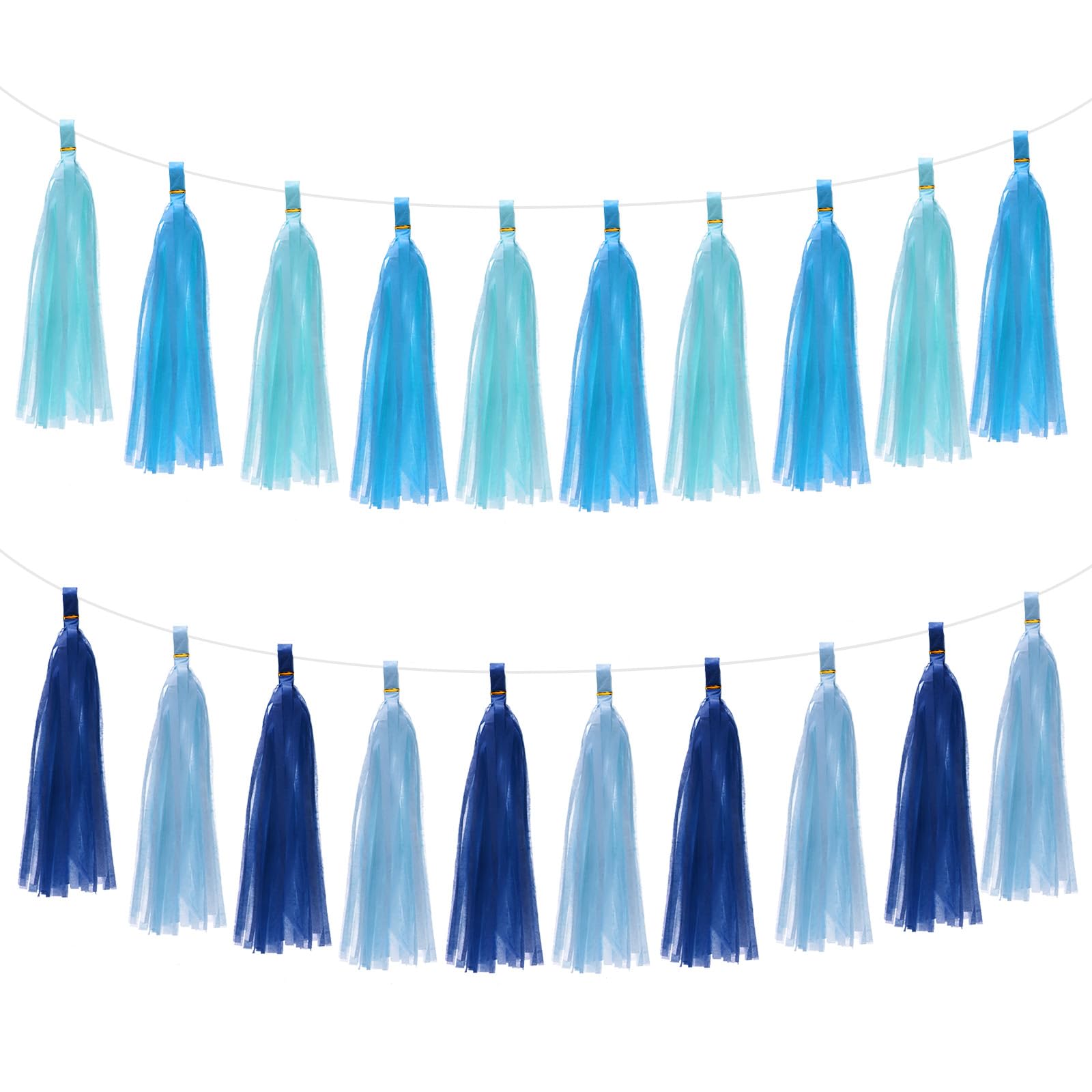 M METERXITY Quasten-Girlande mit Seil, Seidenpapier, 35,5 cm, Quasten-Girlande, Dekoration, Quasten, Banner für Jahrestag/Hochzeit, Geburtstag/Party [Hellblau, Himmelblau, Dunkelblau, Seeblau]