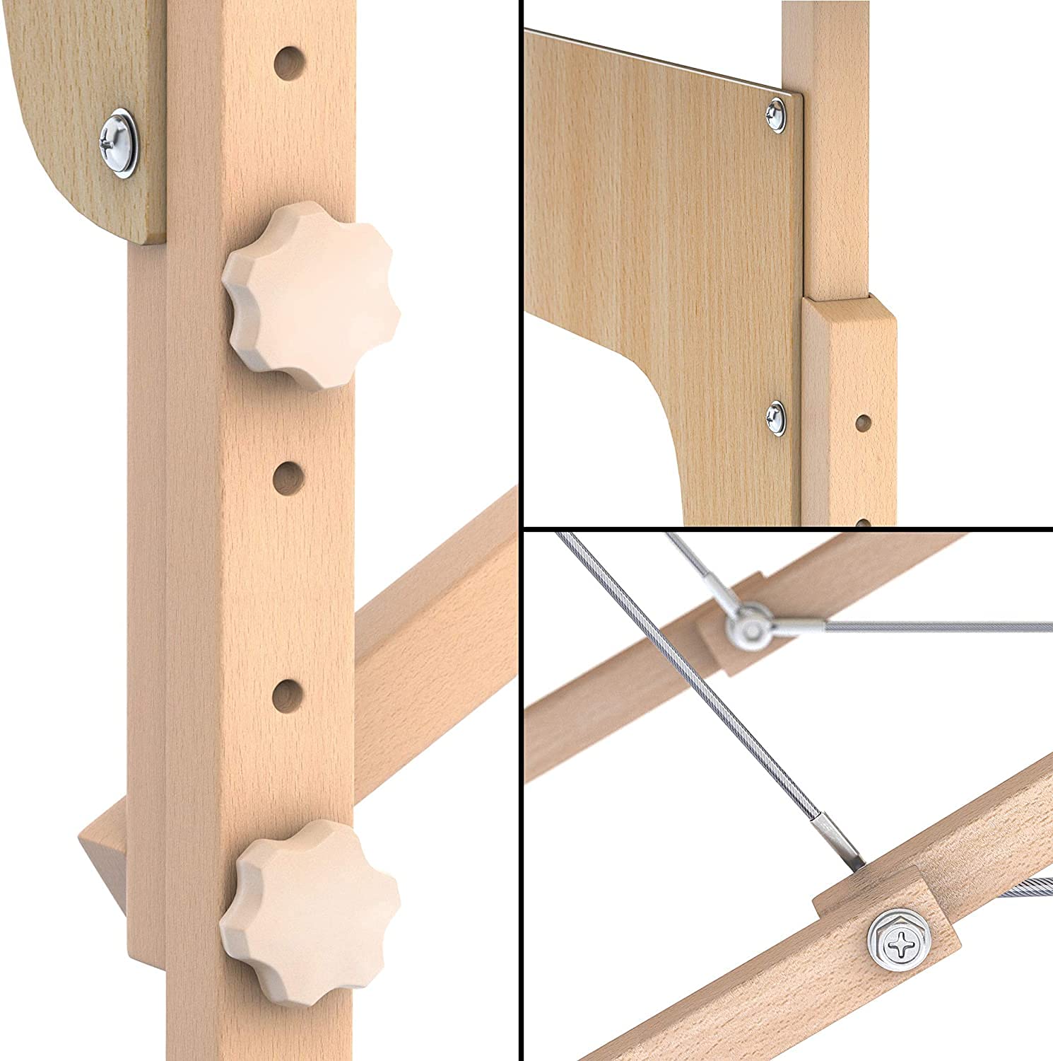 Camilla de Masaje Profesional de Madera, 2 Zonas, 180x56cm, Altura Ajustable 64-84cm, Plegable, Negro