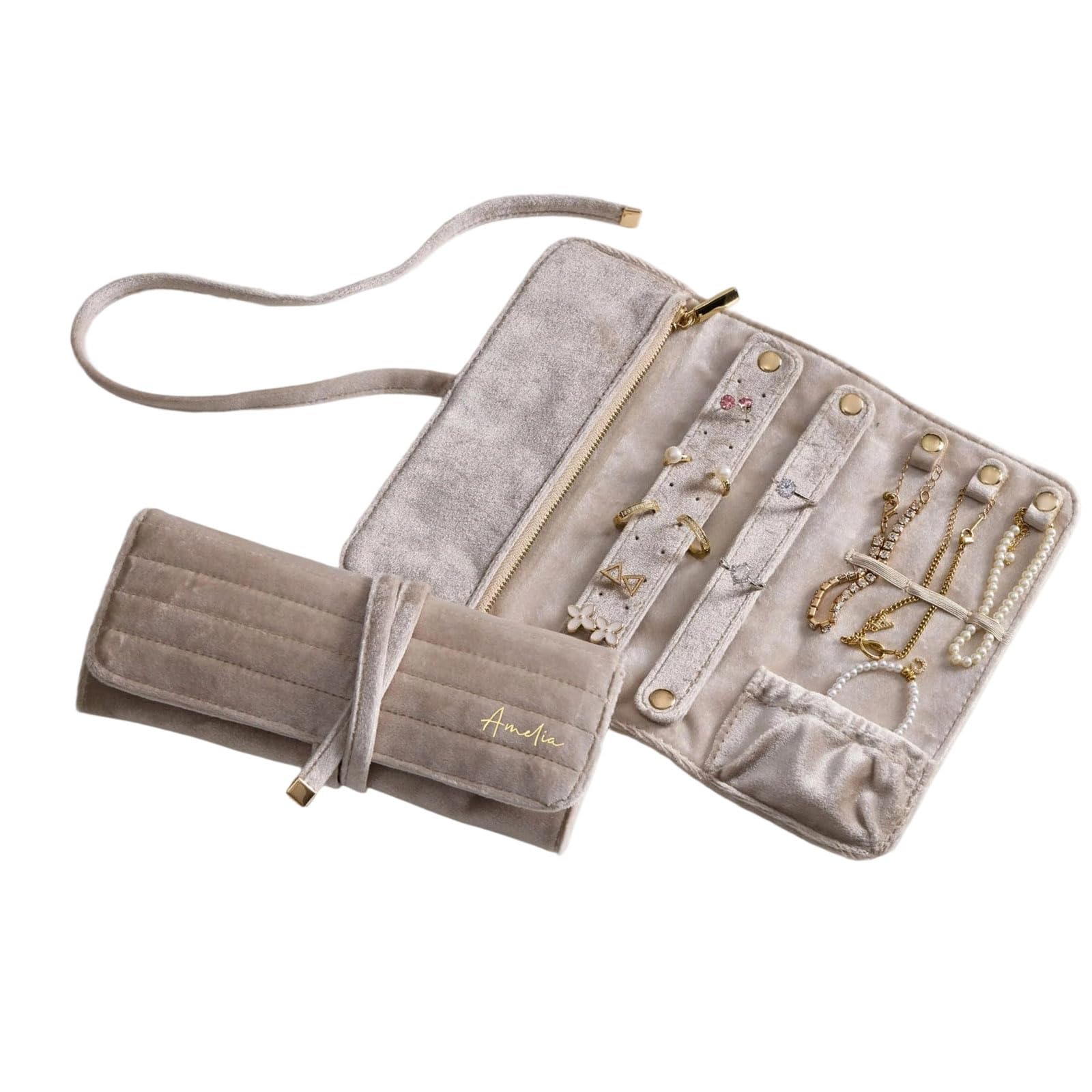 Flocking Jewelry Case with Individual Storage Bags Easy Organization for Earrings Necklaces Flocking Jewelry Organizers Roll with Multiple Compartments for Earrings Necklaces Rings Travel Storage