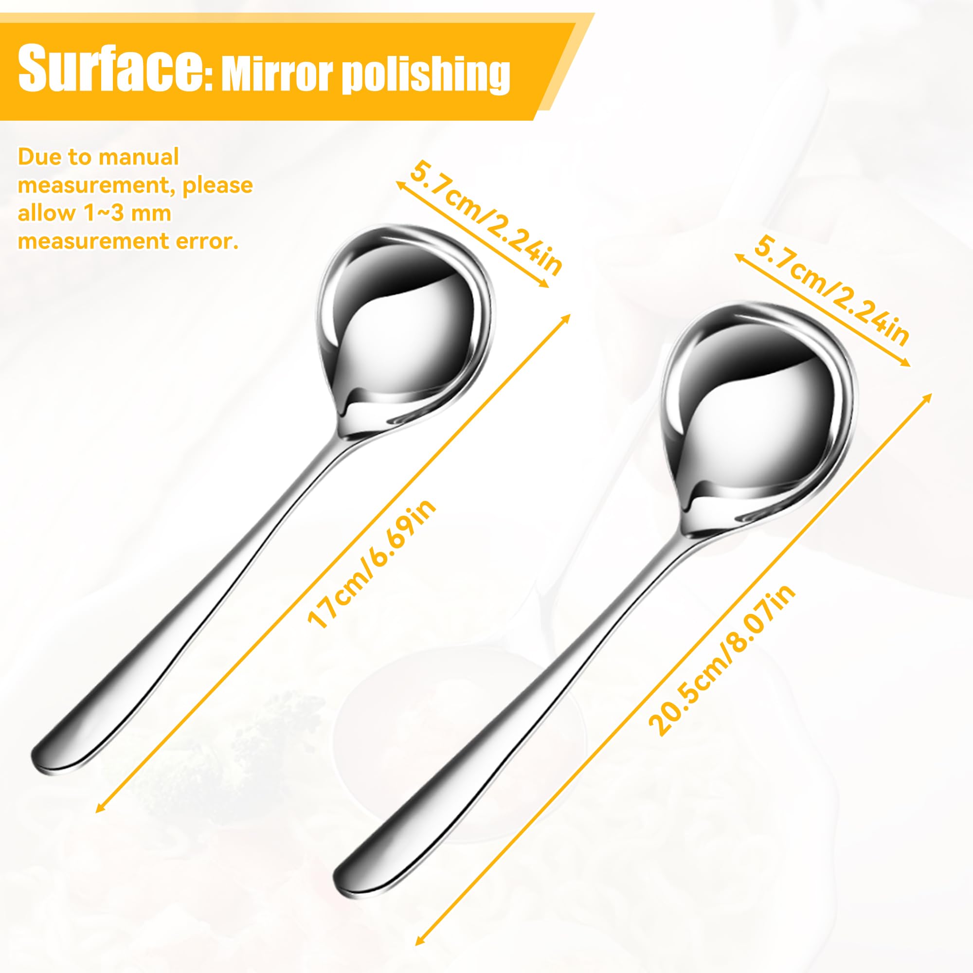 MININUSI Set 2 Cucchiai Da Zuppa In Acciaio Inox 304 - 20 Cm E 17 Cm Per Cucina Casa E Ristorante