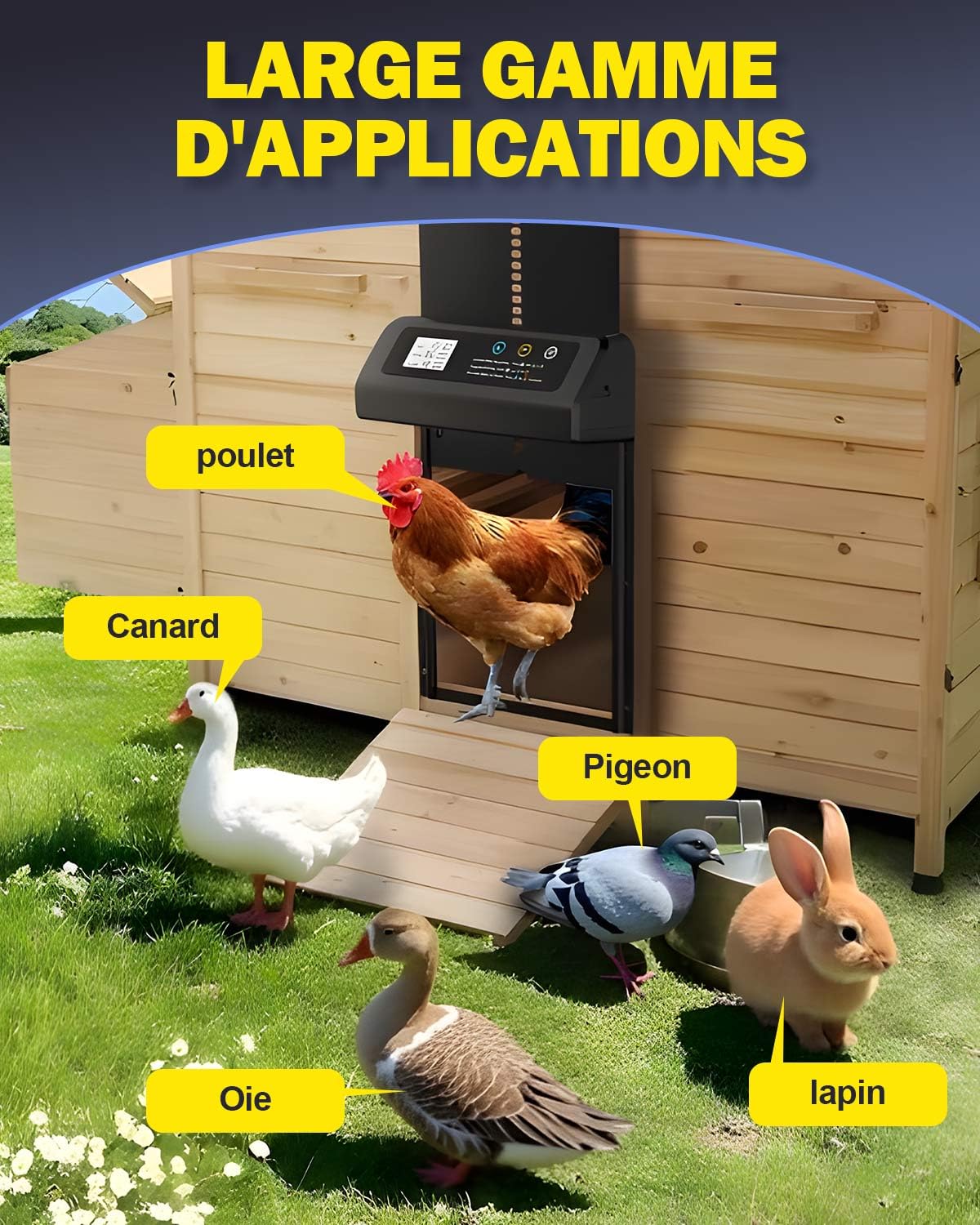 Lorrtta Porte Poulailler Automatique avec Écran LCD, Système Anti-Pincement, Résistant Aux Intempéries, Ouverture Verticale, Aluminium, IPX5, Installation en 3 Minutes, Petit Poulailler, Grande Ferme