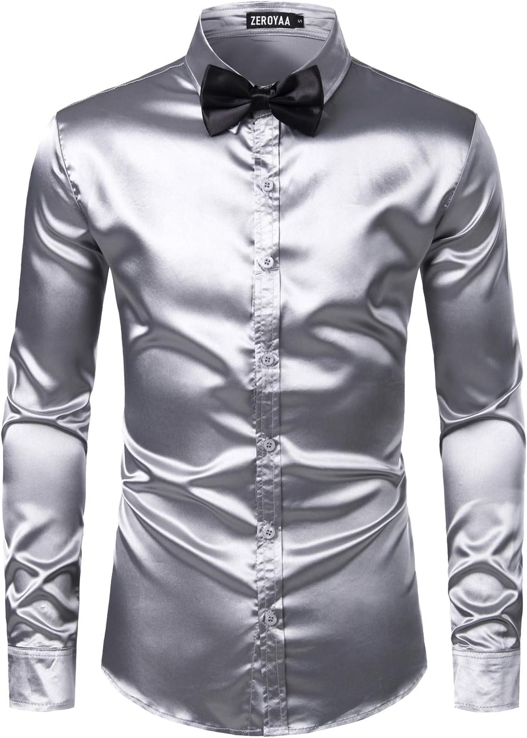 Men's Luxury Shiny Silk Like Satin Button Up Dress Shirts