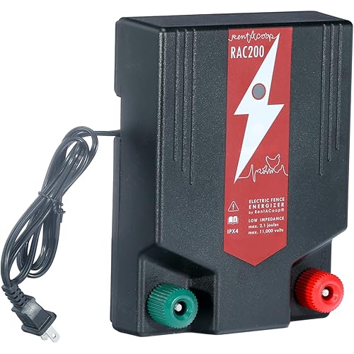 RentACoop Electric Fence Energizer (RAC200-2.0 Joules) - Plug-in Energizer for Electric Fencing Systems for Poultry Netting, Chickens, Gardens, Goats, and Other Animals