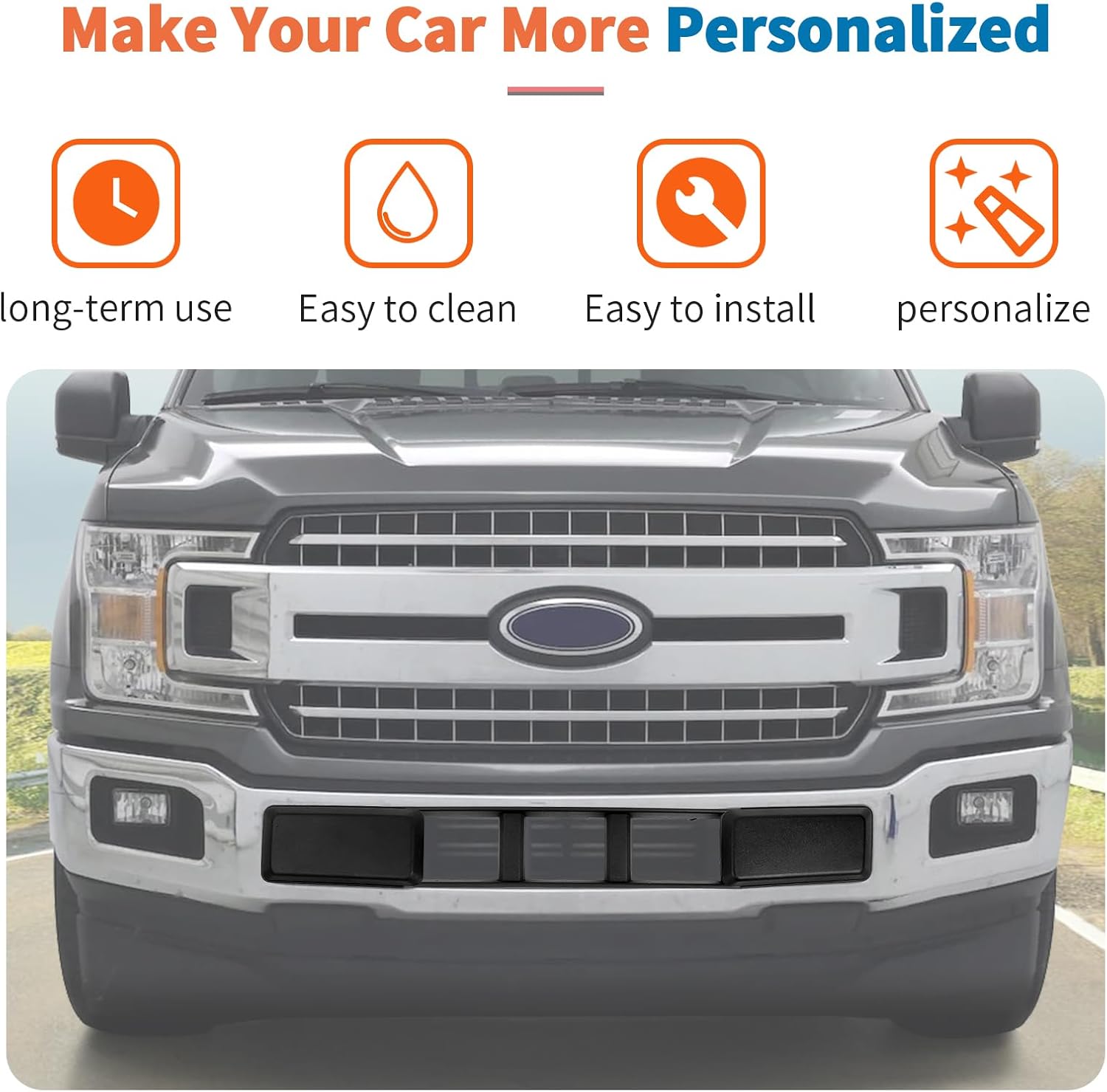 JeCar Black Front Bumper Cover Grille Trim Guards for 2018-2020 Ford F150