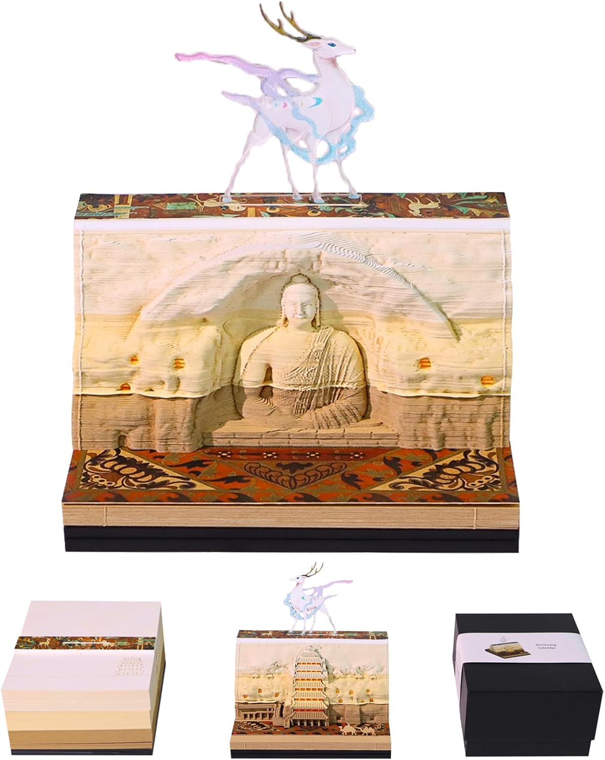 3D Art Calendar Memo Pad 2026,Time Piece Calendar 3D Double Sided Dunhuang Creative Rip Away Calendar Paper Carving Note