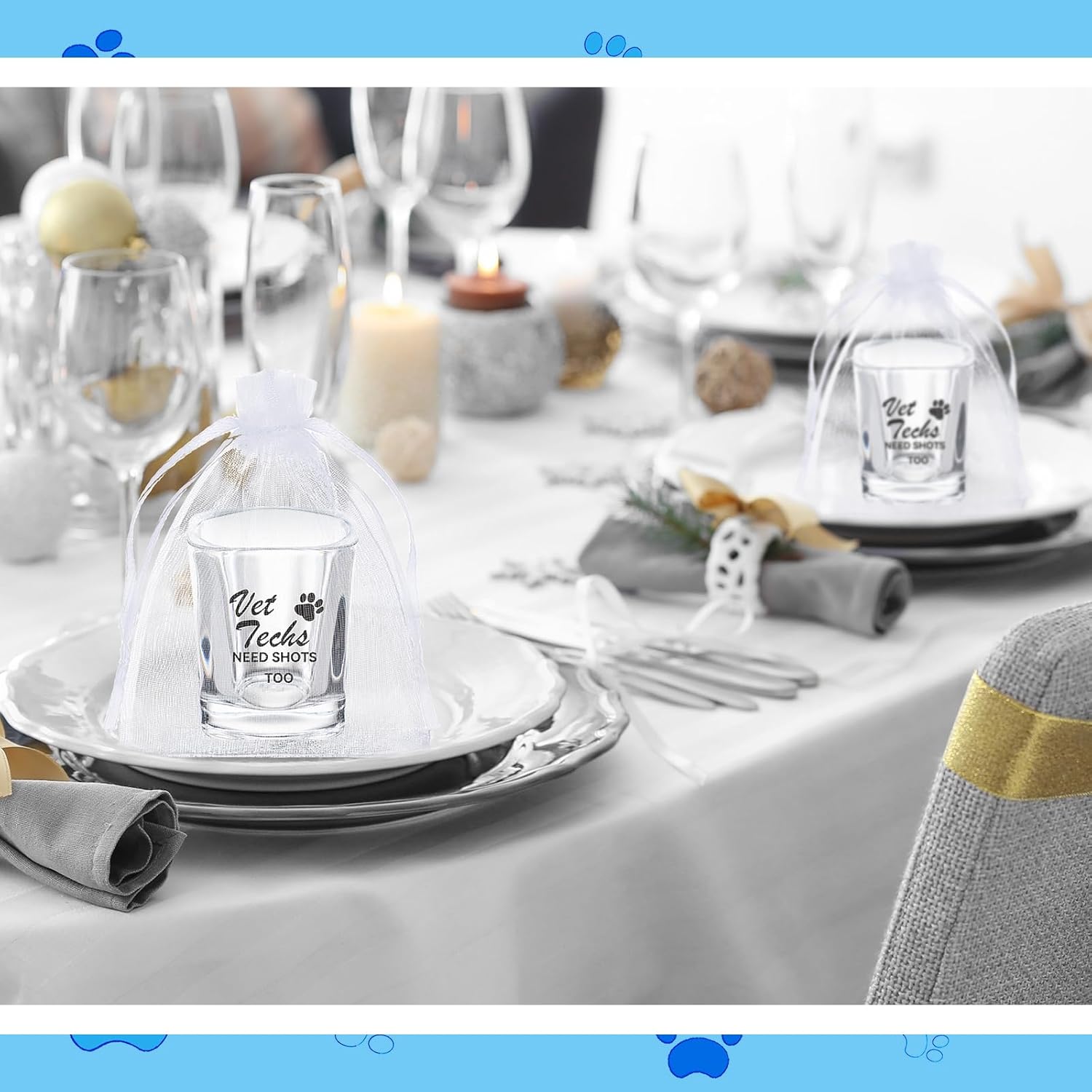 CHENGU 24 Set Christmas Vet Tech Gifts Bulk Veterinarian Tech Appreciate Gift Vet Techs Need Shots Too Shot Glasses Party Favors with Organza Storage Bag for Veterinary Technician Nurse Enthusiast