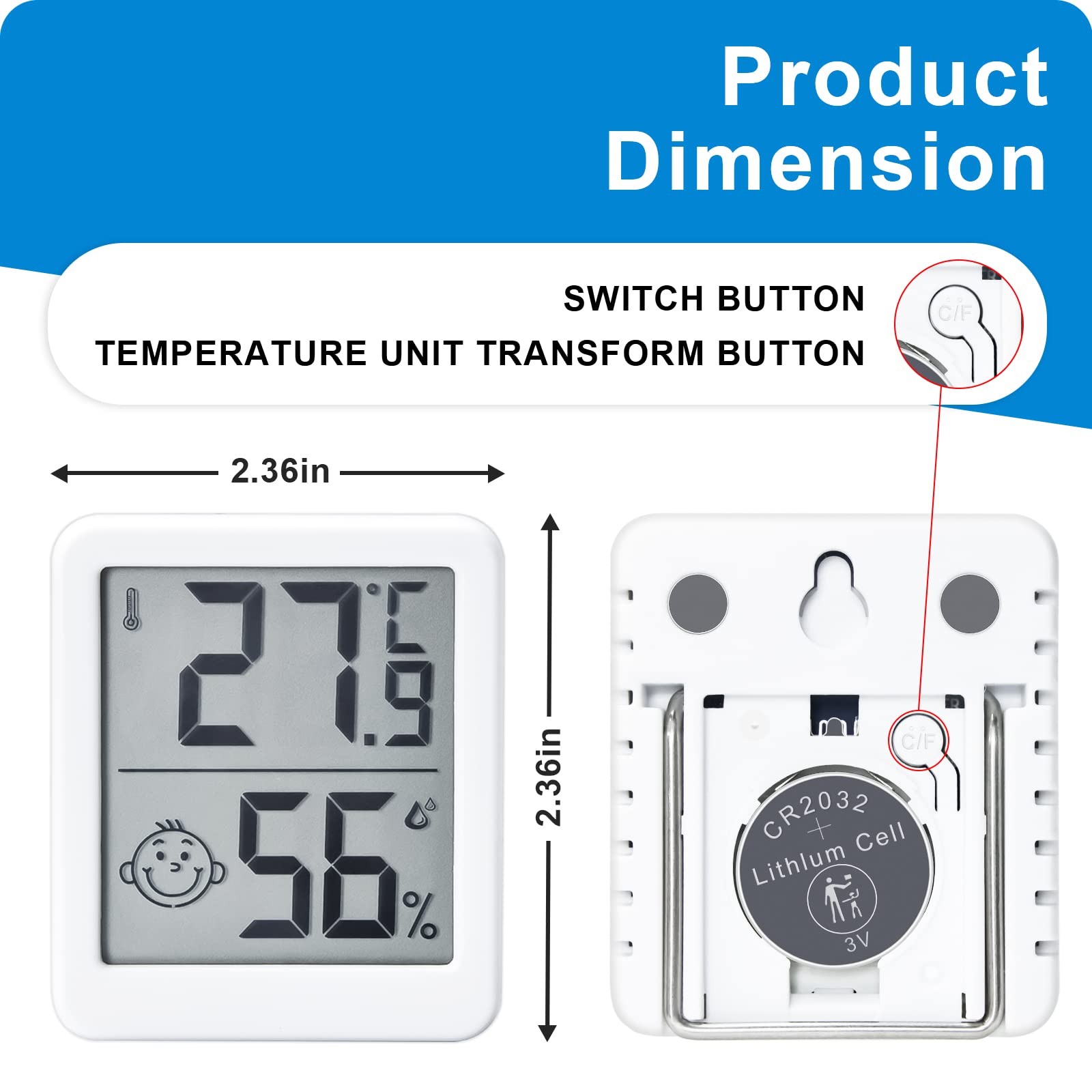 HORJOR Mini Termometro LCD Igrometro Professionale Digitale con Livello di Comfort, Bianco