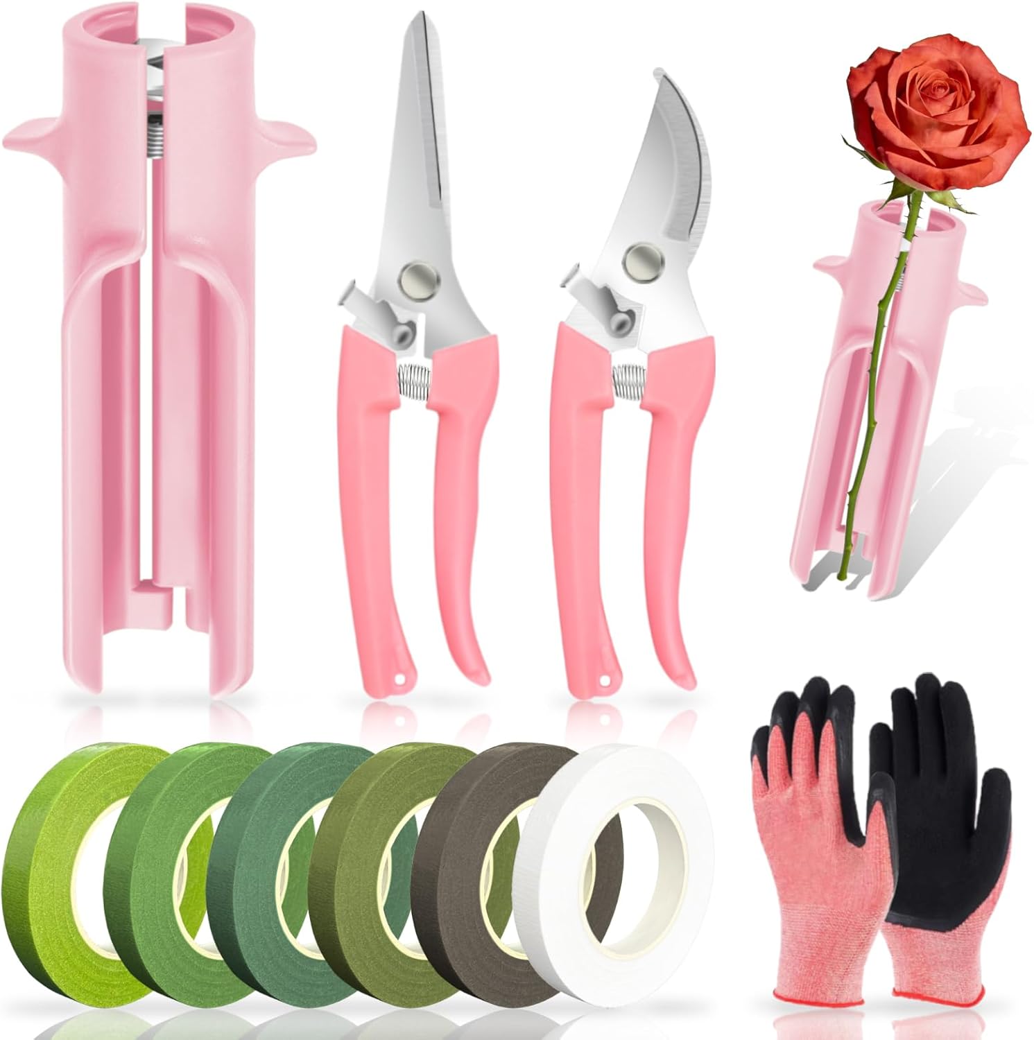 Rose Thorn Stripper Tool Set, Flower Thorn Remover, Rose dethorner Tool, for Home Wedding Florist（Pink 10 Pcs）