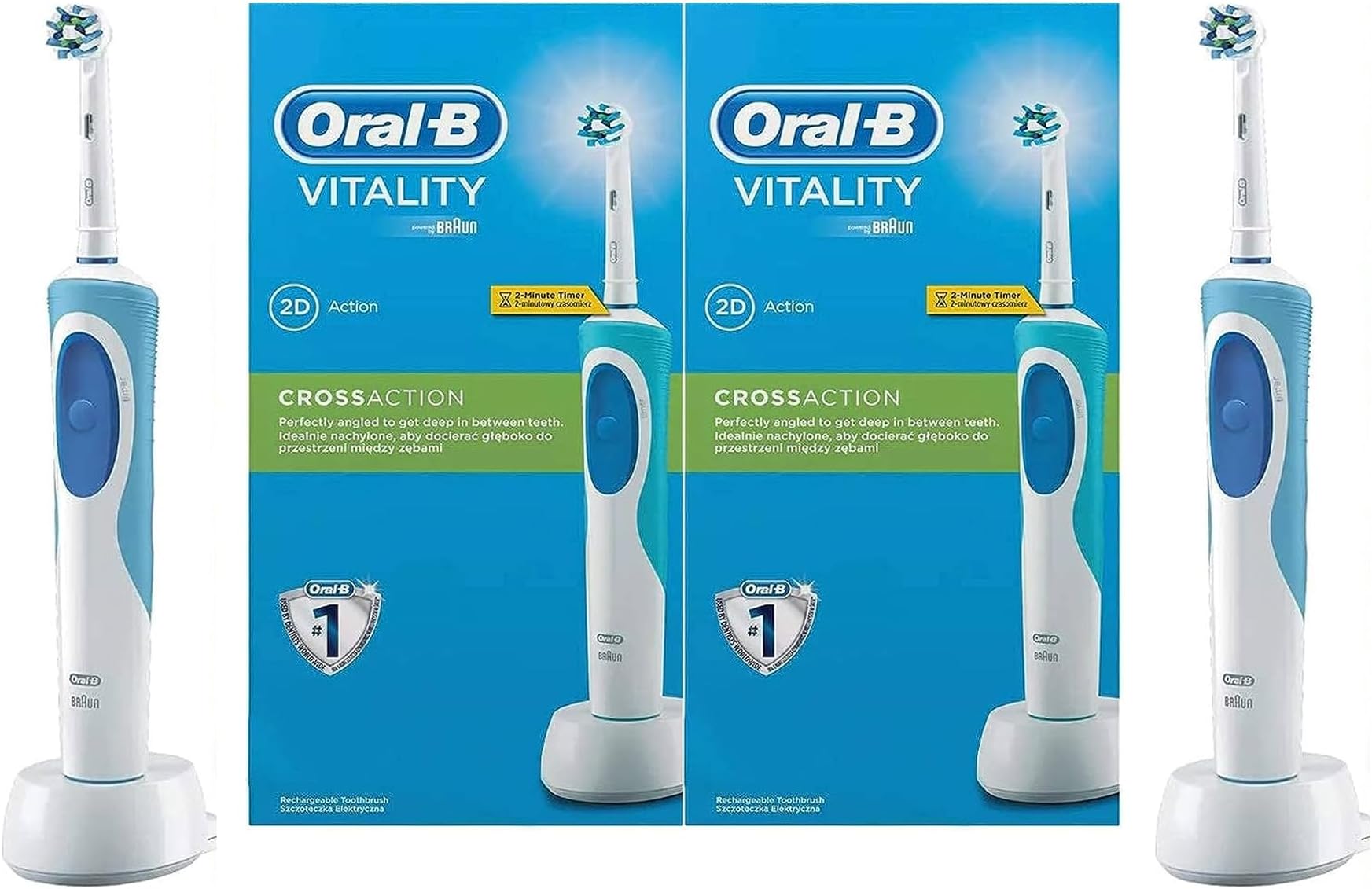 D12.513 Vitality 1+1 Free - D12 Bundle Pack - Vitality Precision Clean Clam Shell, 2 Minutes Timer, Rechargeable Electric Toothbrush (Packaging may vary)
