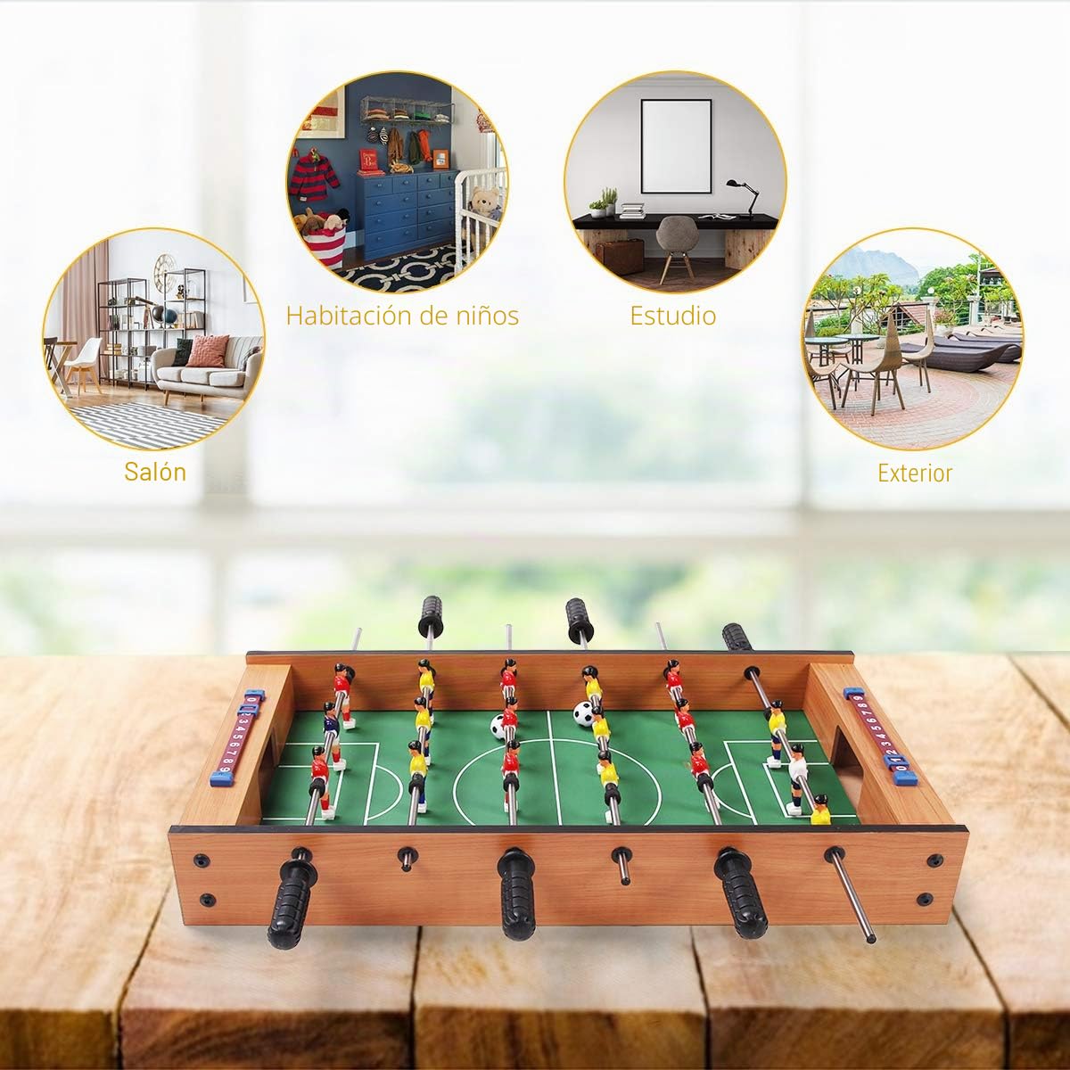 GOPLUS Futbolín Air Hocky 2 en 1, Juego de Futbolín de Madera con Asas Duraderas, Juego de Mesa Multifucional sin Patas, Ideal para Niños y Adultos, Familias Fiesta, 69×36×10 cm