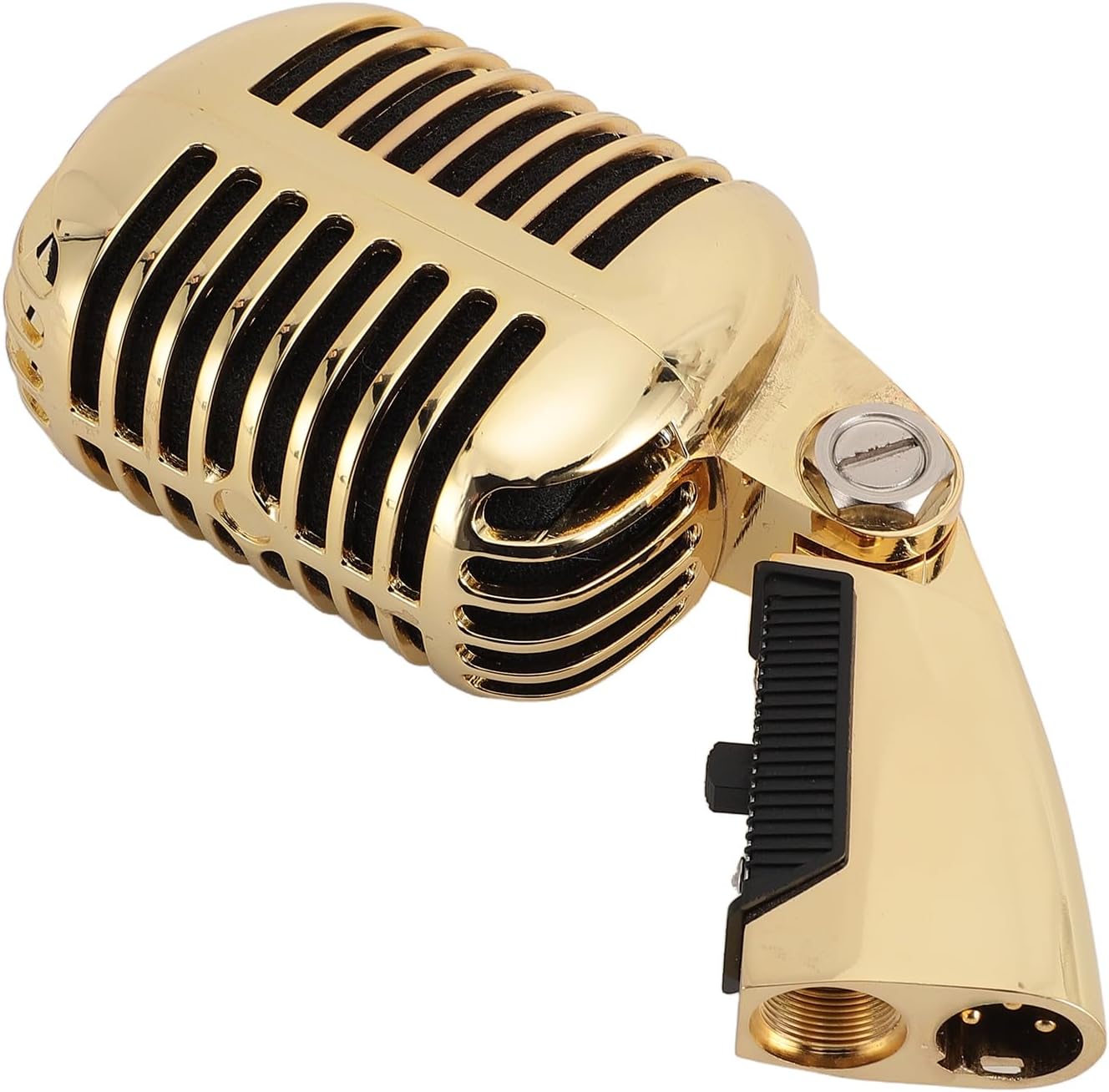 Retro Vintage Microphone, Zinc Alloy Self Tensioning Rack Dynamic Vocal Microphone with Sound, for KTV, Stage Performances (Gold)