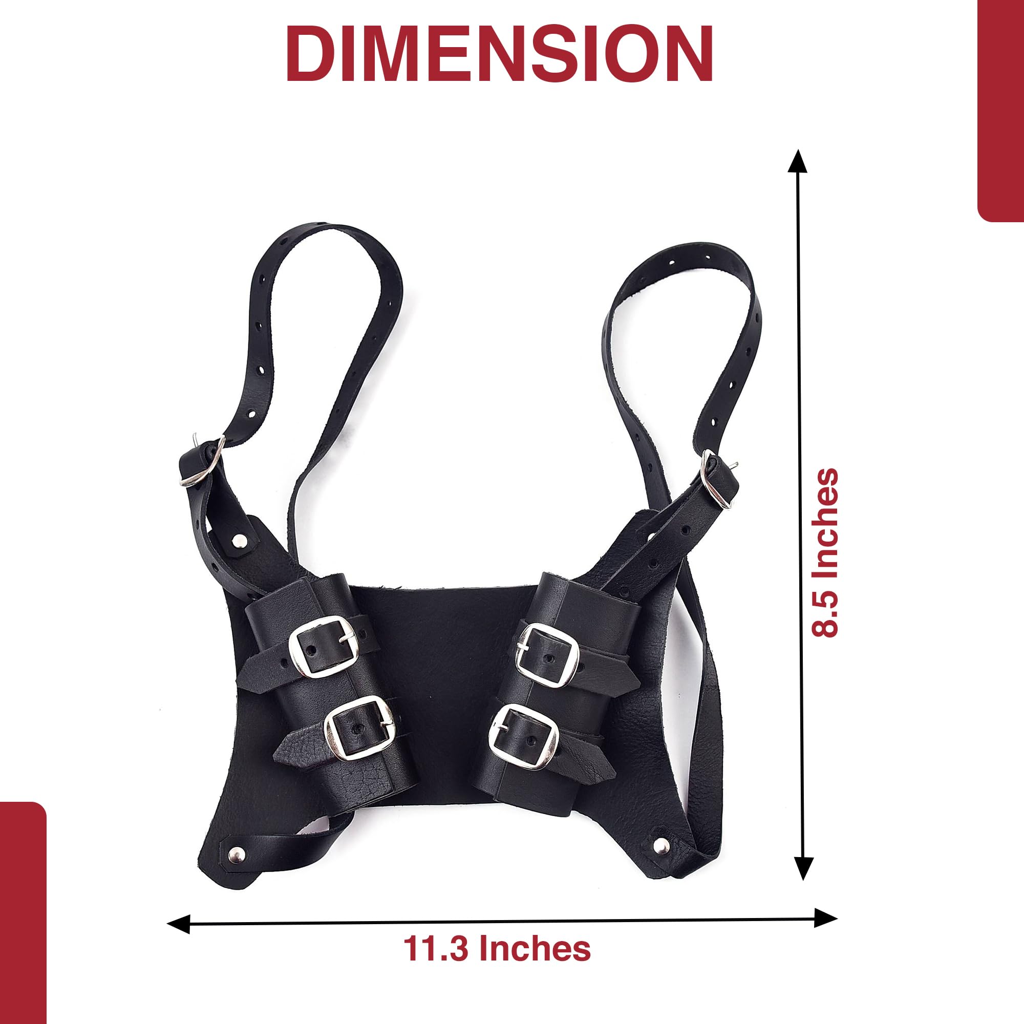 Armory Replicas™ Genuine Leather Twin Sword Shoulder Belt – Adjustable, Durable 9oz Leather with Twin Sword Frogs for Secure Carrying - Black