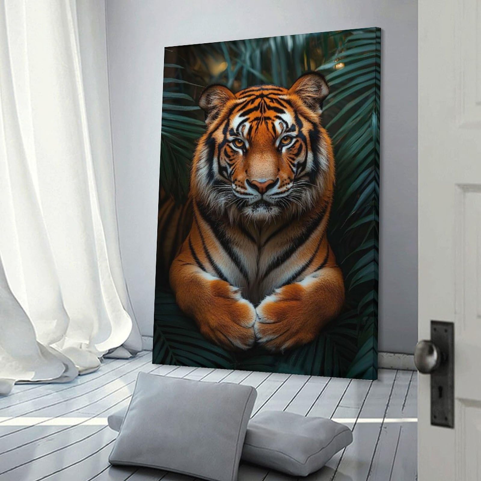 Junmoney Majestic Tiger Portrait in Lush Foliage Canvas Wall Decor, 08x12inch(20x30cm), for Art Walls, Layered Displays Or Homes, Home Wall Art for Statement Displays