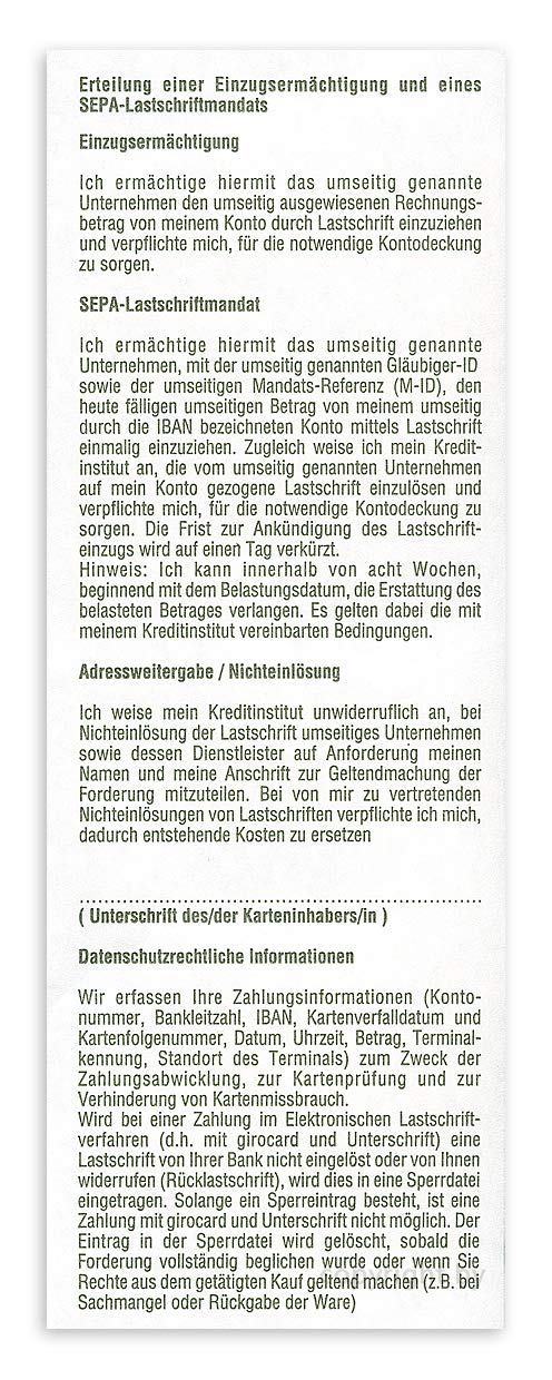 ➤ Thermorollen 80mm x 80m x 12mm [ØRolle 78mm] mit SEPA-Lastschrifttext passend für Epson, IBM, Nixdorf, Samsung (30)