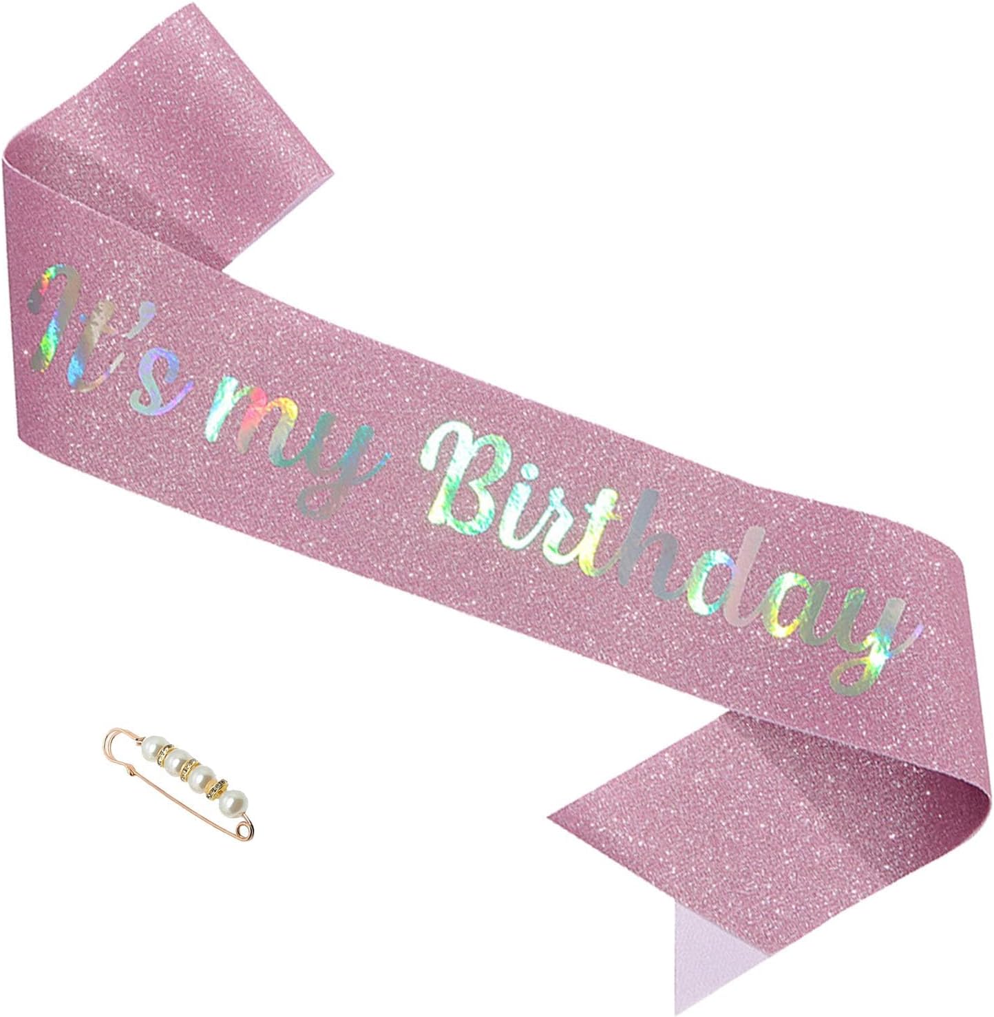 'it's my Birthday' Birthday Girl Sash Glitter with Pearl Pin Party Favors For Girl Women (Pink2)
