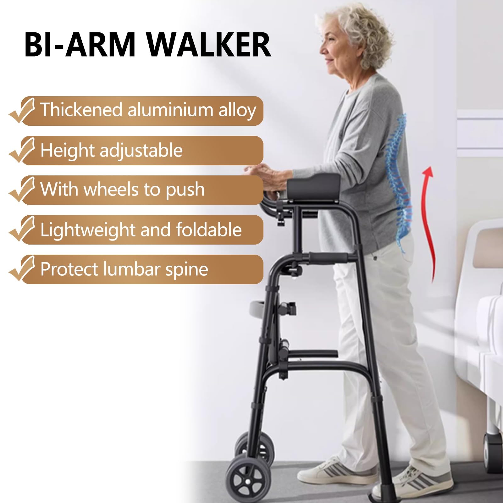 Andador vertical con soporte de brazo, andador plegable de altura ajustable para personas mayores, discapacitados, reposabrazos extraíbles