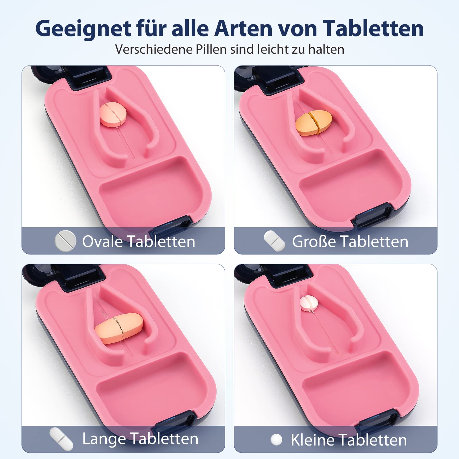 Opret Tablettenteiler für Kleine Tabletten und Große pillen, Tablettenschneider Pillenteiler Tabletten Teiler Tablettenspalter Pillenschneider Tablettenzerteiler Pill Cutter in Halbe Viertel Schneiden