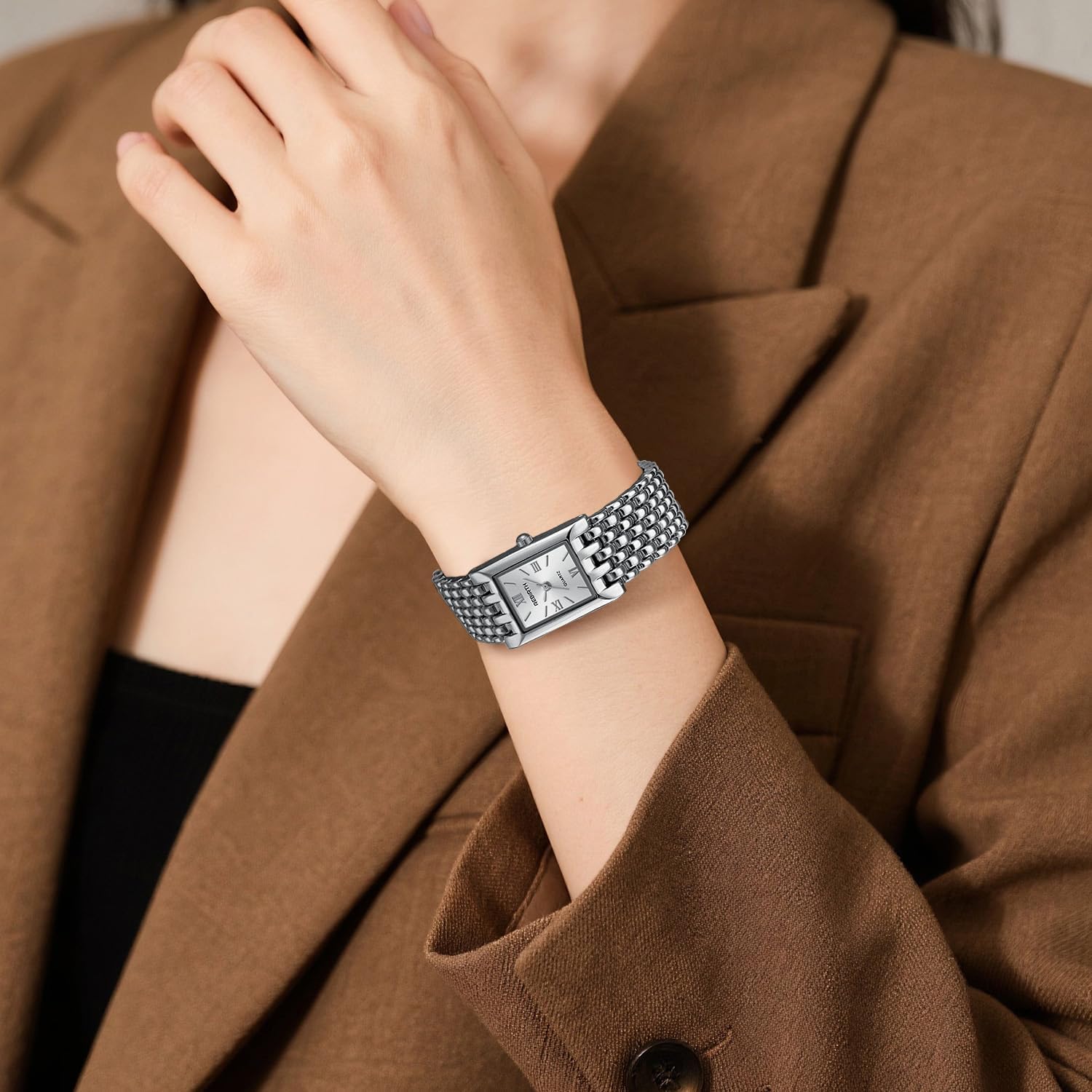 MASTOP Gold Watches for Women Vintage Rectangle Quartz Watch 30M Waterproof Stainless Steel Bracelet Adjustable Ladies Wristwatch - Image 3