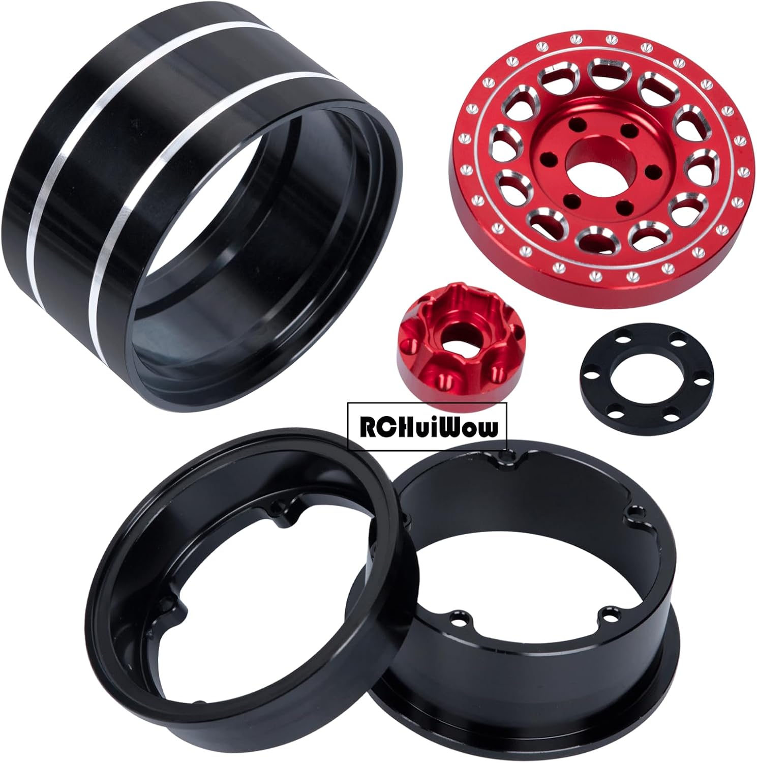 RC Wide 1.57'' (40mm) 2.2 Beadlock Wheels for SCX10 Capra Wraith Ryft / TRX4 AMG 6x6 / Gen8 Everest Gen 7 Pro,Adjustable 4 Offsets Rims,4Pack,Red w/Black