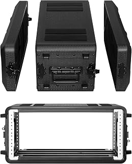 4U Rack Case Shallow 12" Depth, 19" Rackmount Flight Cases Easy Installation Portable Carry Watertight Dust Proof 2 Space Shockproof Mount Racks with Microphone Compartments Space Saving