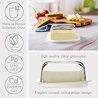 Vista 2 de Crystalia Mantequillera con tapa, grande de plástico con cubierta de vidrio, bonito soporte para barra de mantequilla europea, bandeja