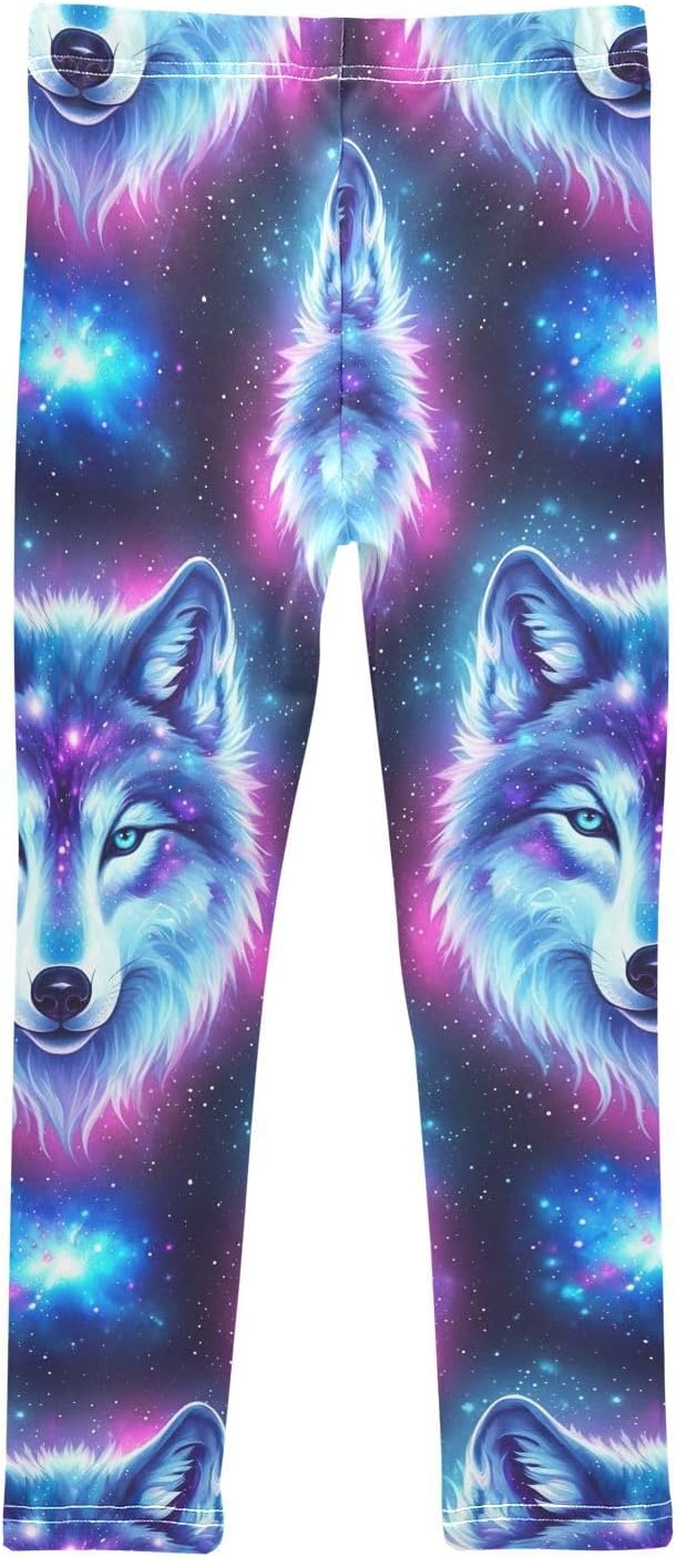 Girls Activewear Leggings Blue Galaxy Wolf