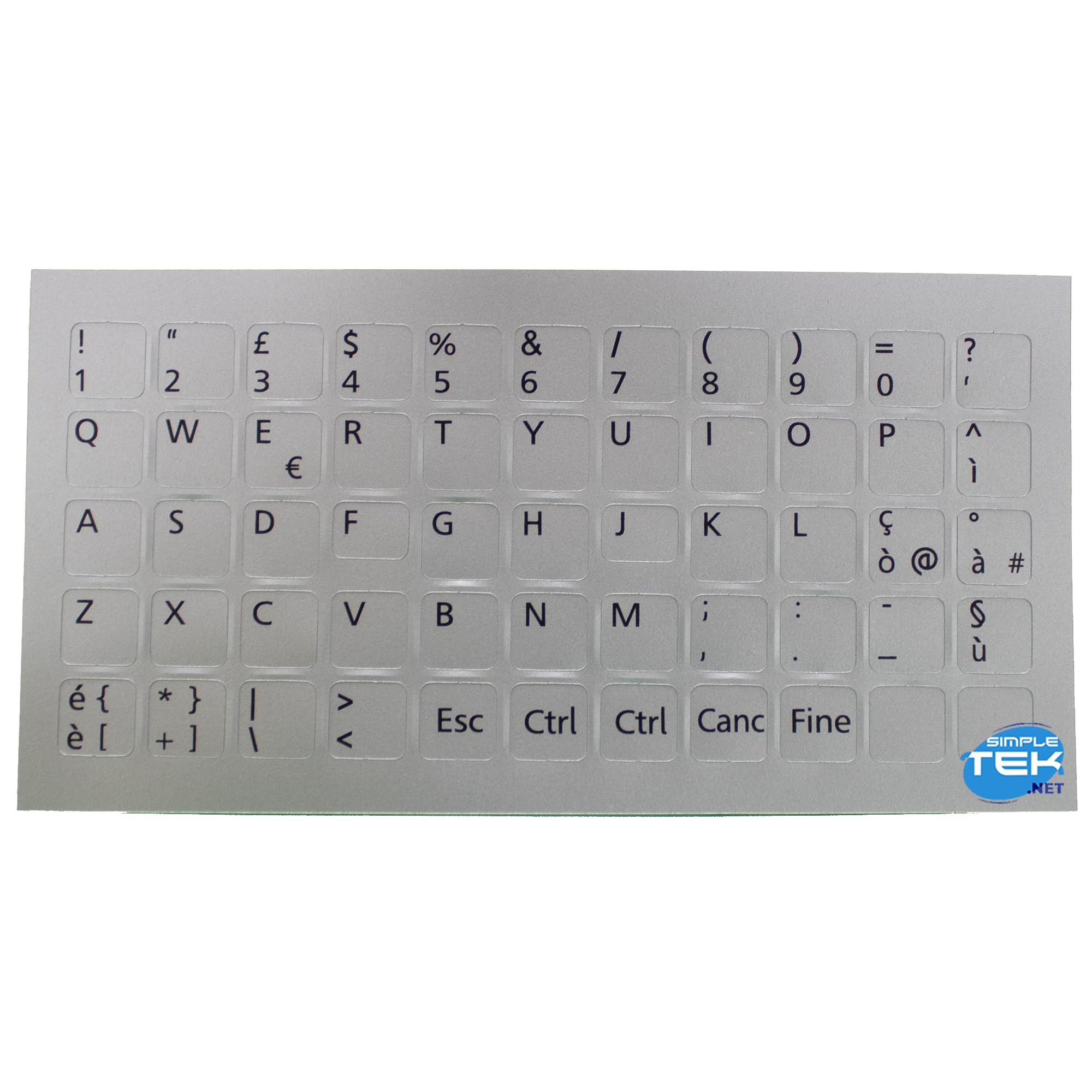 SIMPLETEK - Adesivi tastiera grigi layout italiano ITA lettere nere argento notebook PC | 11 x 11mm silver