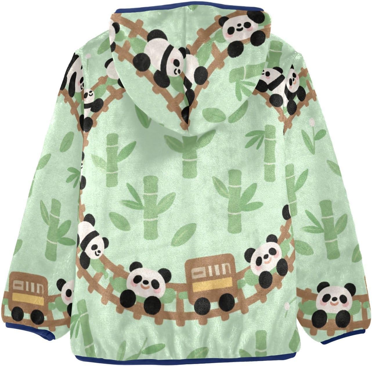 Cartoon Panda Car Green Light Jackets Toddler Outerwear Jackets Navy Blue Baby Boy Hooded Fleece Jacket