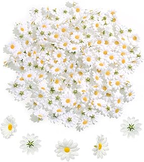 200 Pièces Tête de Marguerite Artificielle 4 cm Fleurs Artificielles Déco Mini Fleurs, Paquerettes Artificielles, Gerbera Soie Marguerite Artificielle pour Jardin, ête, Mariage, Table (Blanc)