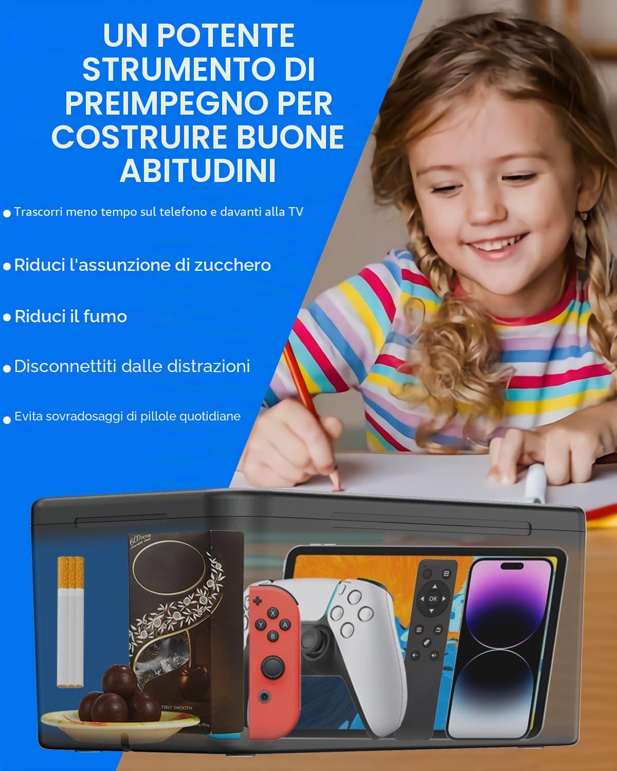 iDiskk Cassetta di sicurezza con blocco temporizzato, scatola di blocco del telefono con timer scollega dai telefoni, scatola di blocco con timer di autocontrollo standard per la gestione delle