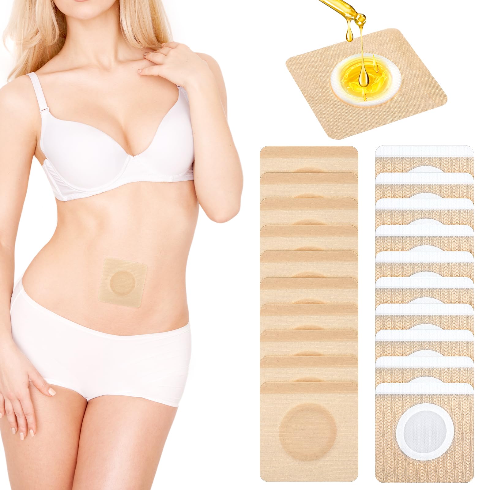 AOZUO 20Pcs Castor Oil Patches, Disposable Castor Oil Pack Wrap Belly Button Self-Adhesive Anti-Leakage Acupoint Patch Highly Absorbent Belly Button Blank Pack Wrap Silicone Gel Stretch Pad(20Pcs,M)