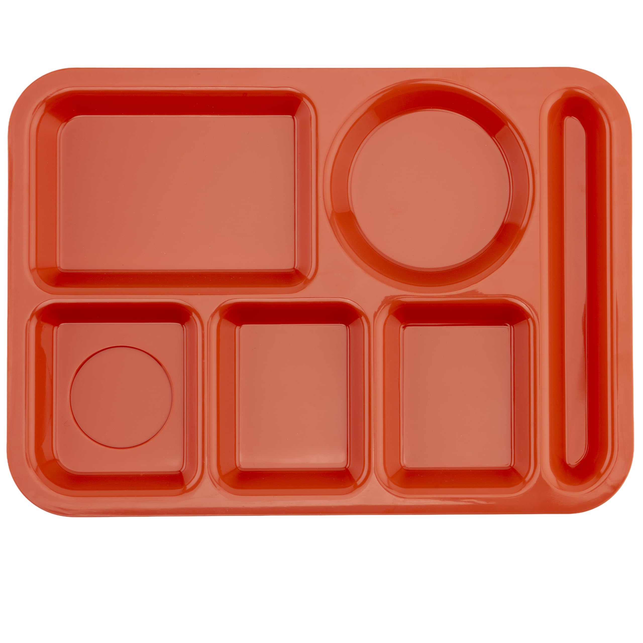 G.E.T. 6 Compartment School Cafeteria Tray, Left Handed, 10" x 14", Rio Orange (4 Pack)