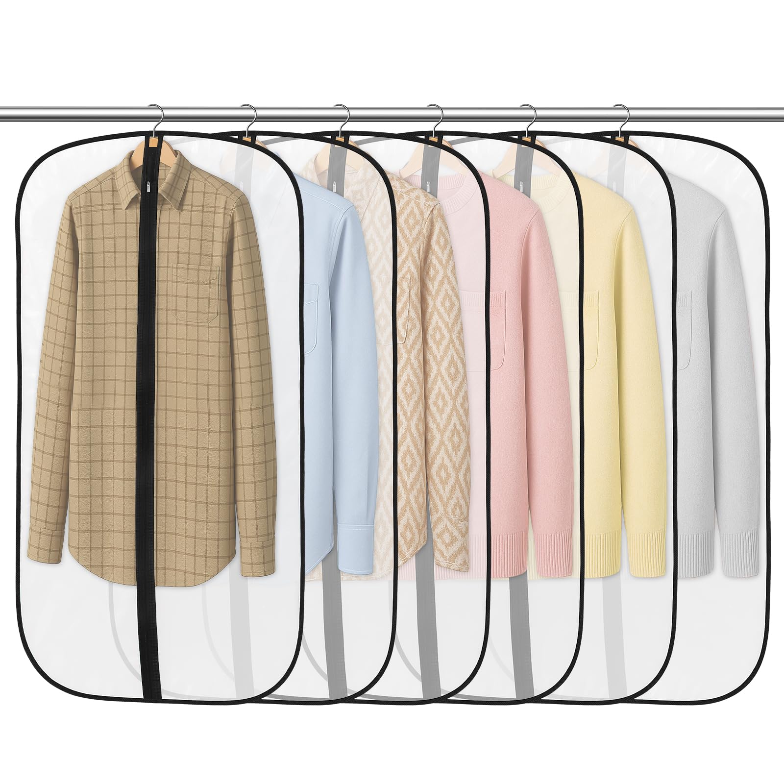6 Pack Garment Bags 60 * 100cm, PEVA Translucent Garment Covers, 40inch Suit Storage Bags