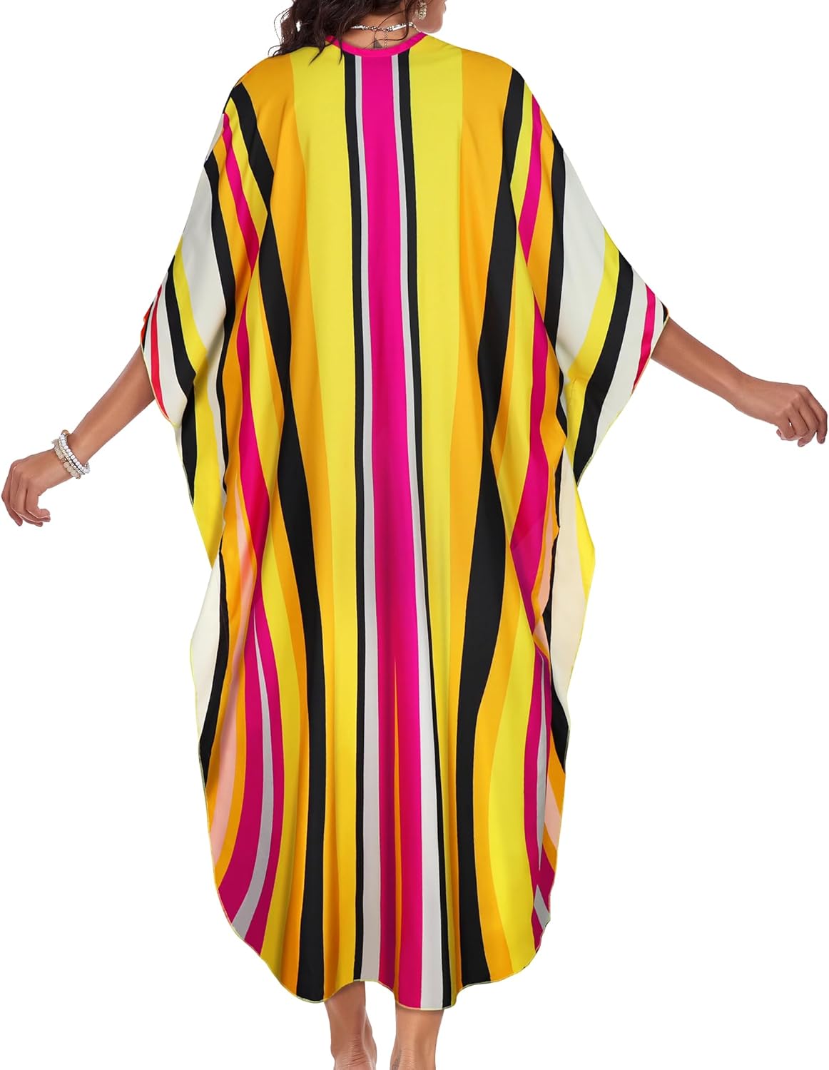 Kaftan Dresses for Women Plus Size V Neck Caftans Long Batwing Sleeve Beach Cover Ups Summer Floral Print Dress - Image 6