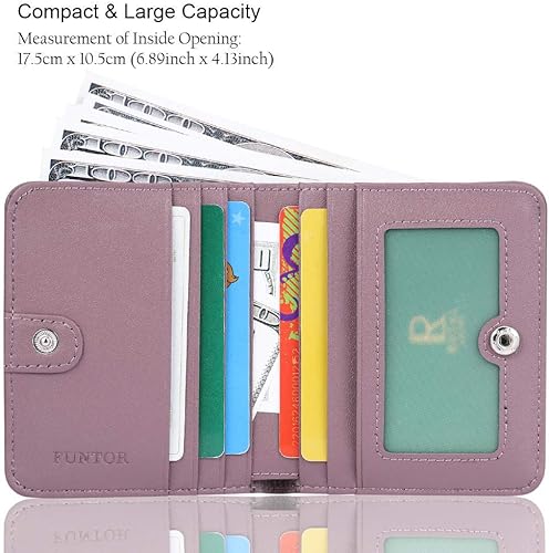 Miniatura 2 de Funtor Cartera de cuero para mujer, pequeña y compacta, con bolsillo doble, bloqueo RFID, para mujer