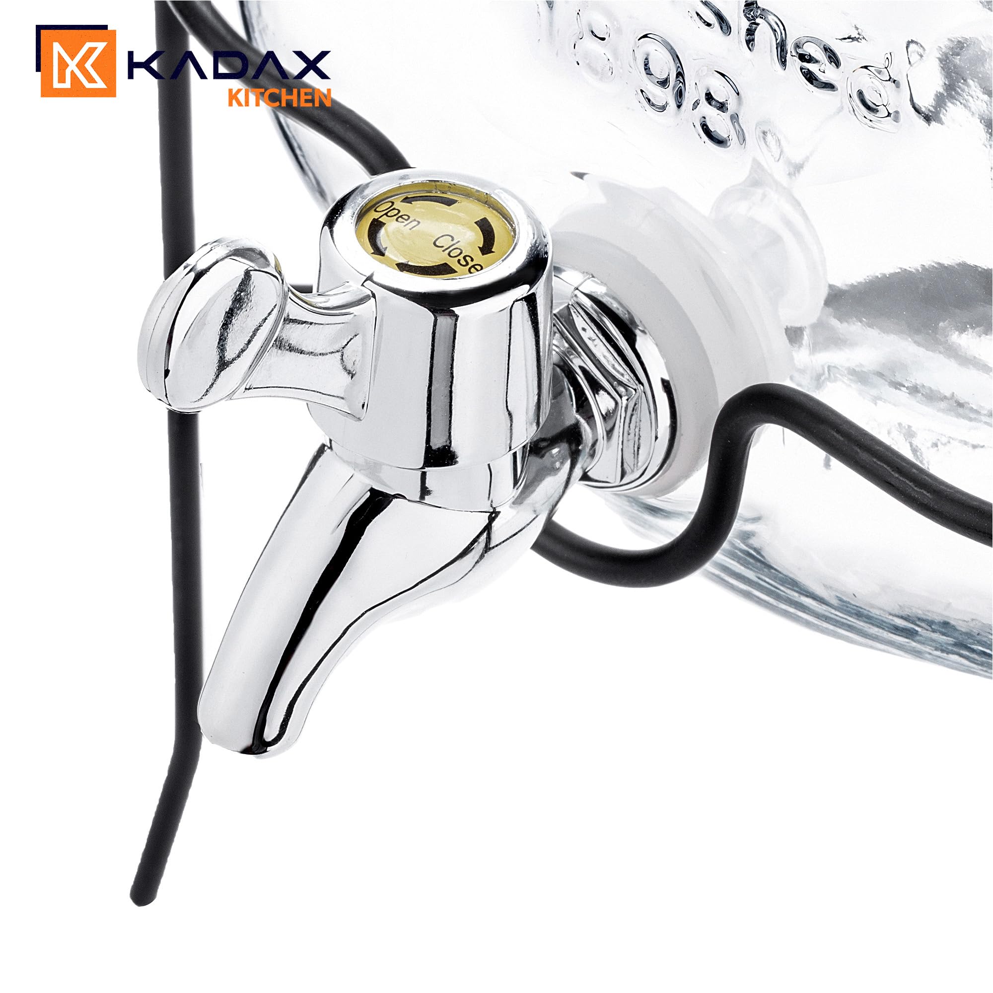 KADAX Distributore di bevande 4L con supporto, dispenser di succo in vetro, erogatore di acqua con rubinetto e coperchio, distributore di limonata, dispenser per bevande fredde (modello 3)
