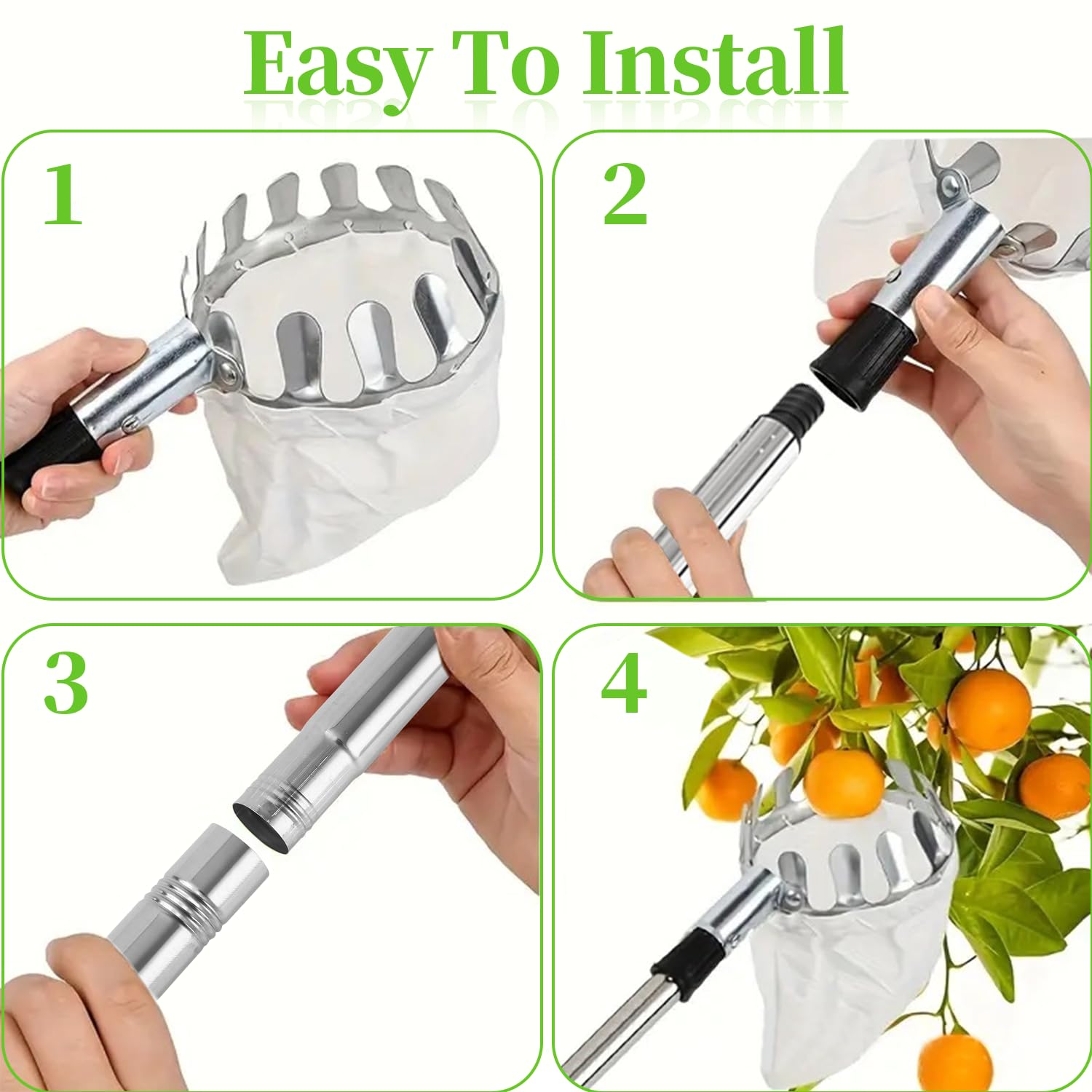 Recogedor de Frutas, 4.2M Recogedor de Frutas Telescopico,Inoxidable Ajustable Recogedor de Frutas Recoge Frutas de árboles con Bolsa de Algodón Engrosada para Manzana Cereza Higo Mango etc