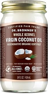 Dr. Bronner's Organic Whole Kernel Virgin Coconut Oil, 14oz - Unrefined Fair Trade for Cooking, Baking, Hair & Skin, Vegan Non-GMO