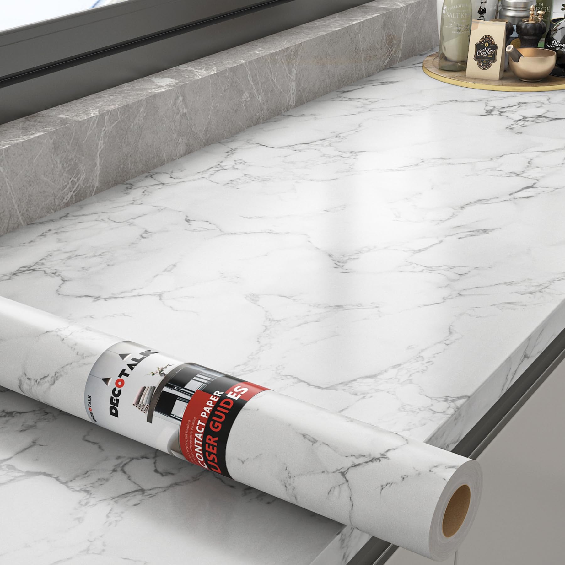 Decotalk White Marble Wallpaper Self Adhesive Marble Countertop Contact Paper for Kitchen Waterproof 17.7in X 120in Marble Contact Paper for Bathroom Decorative Matte Marble Wallpaper Peel and Stick