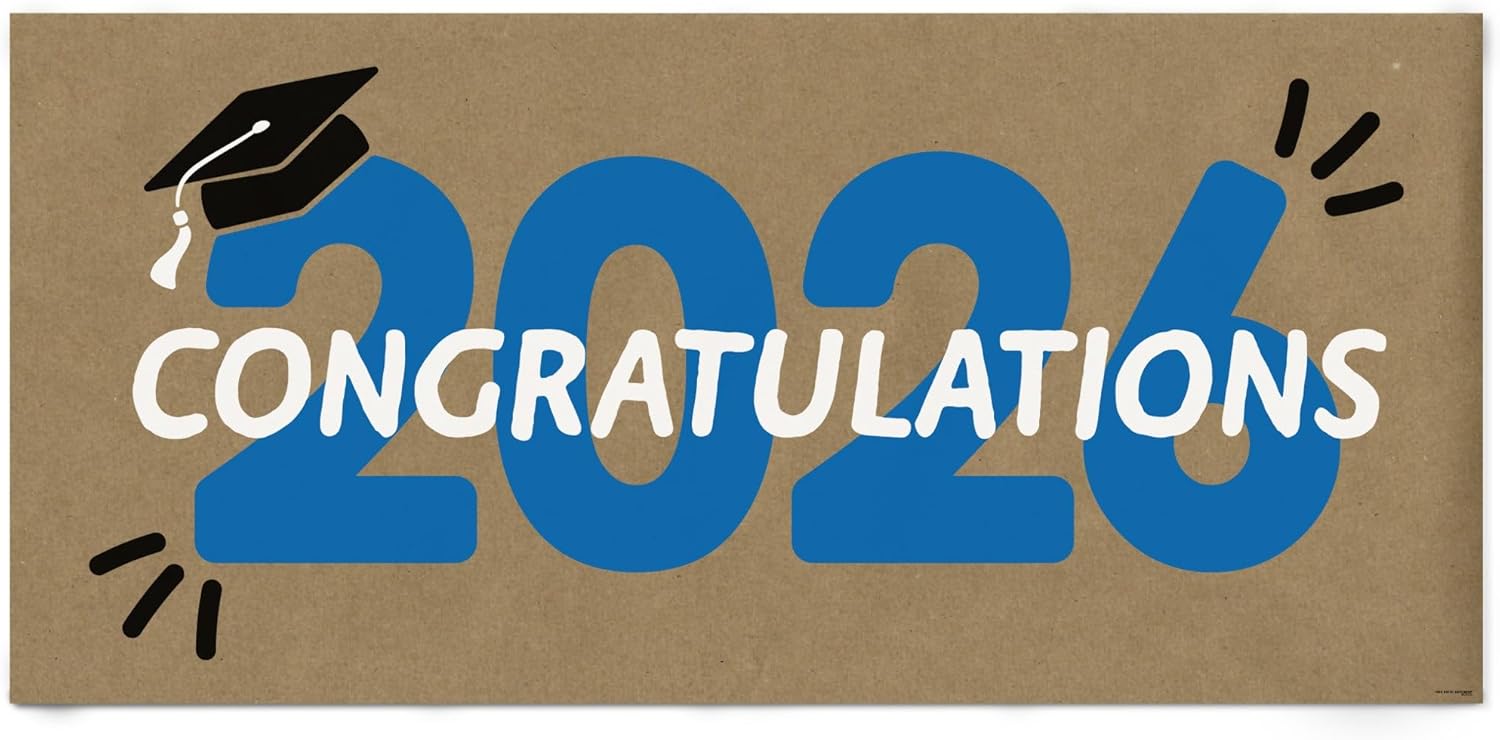 Big Dot of Happiness Blue Class of 2026 Graduation Kraft Paper Banner, Congratulations 2026 Printed Brown Paper Party Sign Decoration – 1 Count