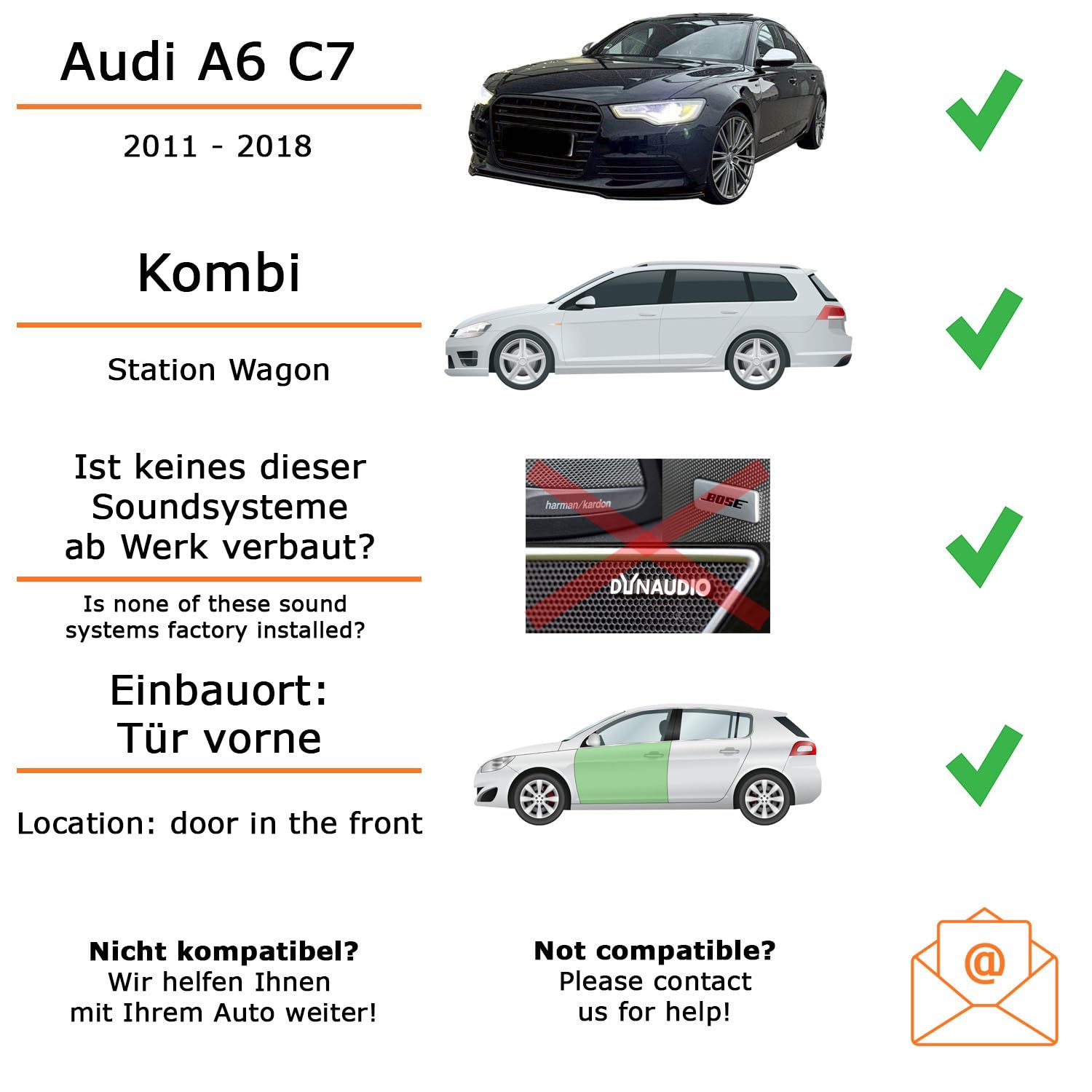 Lautsprecher Boxen Einbaupaket für Hertz Hertz X 165 kompatibel mit Audi A6 C7, Avant/Kombi vorne | 2X Tief-Mitteltöner mit integriertem Hochtöner 220W MAX
