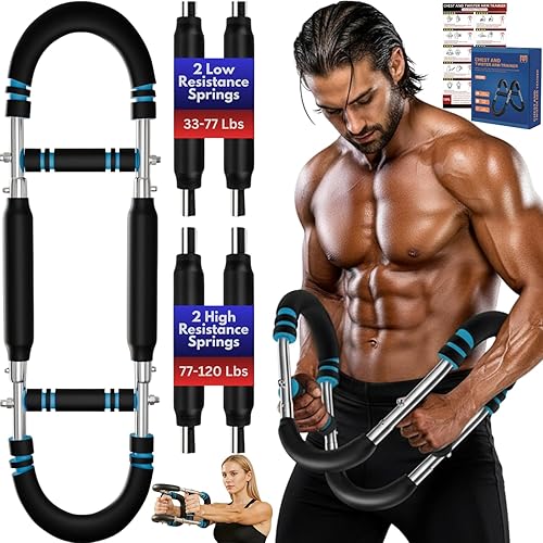 Miniatura 9 de Twister - Entrenador de brazo para hombres y mujeres, equipo de entrenamiento ajustable de pecho de 30 a 120 libras, con 4 resortes y póster de
