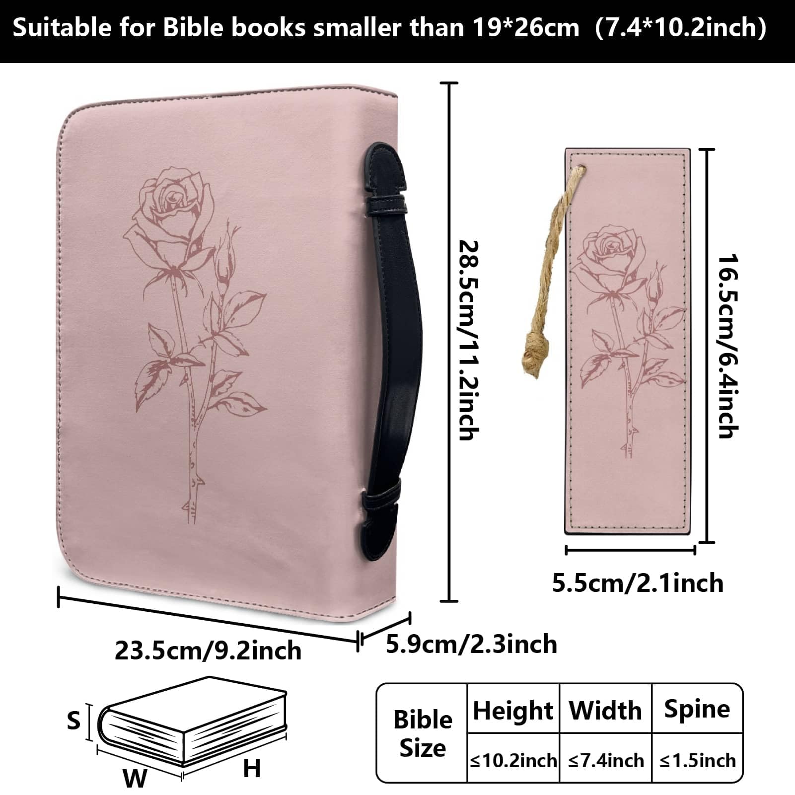 CRASPIRE Pink Roses Leather Bible Cover with Bookmark for Church Bible Case Large Waterproofing Bag Carrying Book Cover Zipper Protective Carrying Case Christian Gifts Women Men Art - Image 2