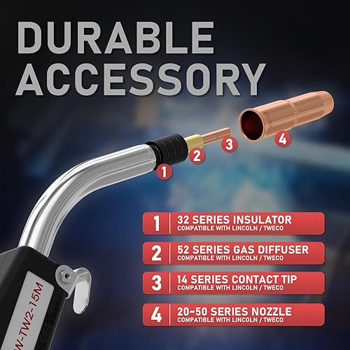 Miniatura 3 de YESWELDER 15 pies 250 amperios Antorcha de pistola de soldadura MIG Stinger de reemplazo para Tweco #2 Compatible con Miller M-25 169599