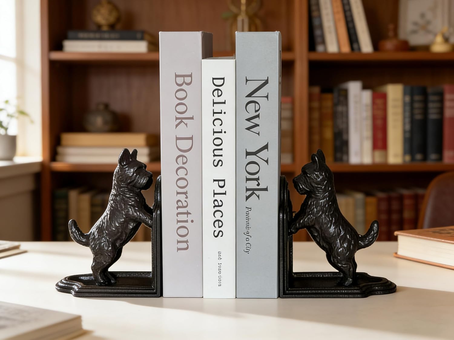 1 Pair Dog Book Ends Dog Decorative Bookends for Shelf Vintage Cast Iron Book Ends for Heavy Books for Home, Office （Iron Dog-B）