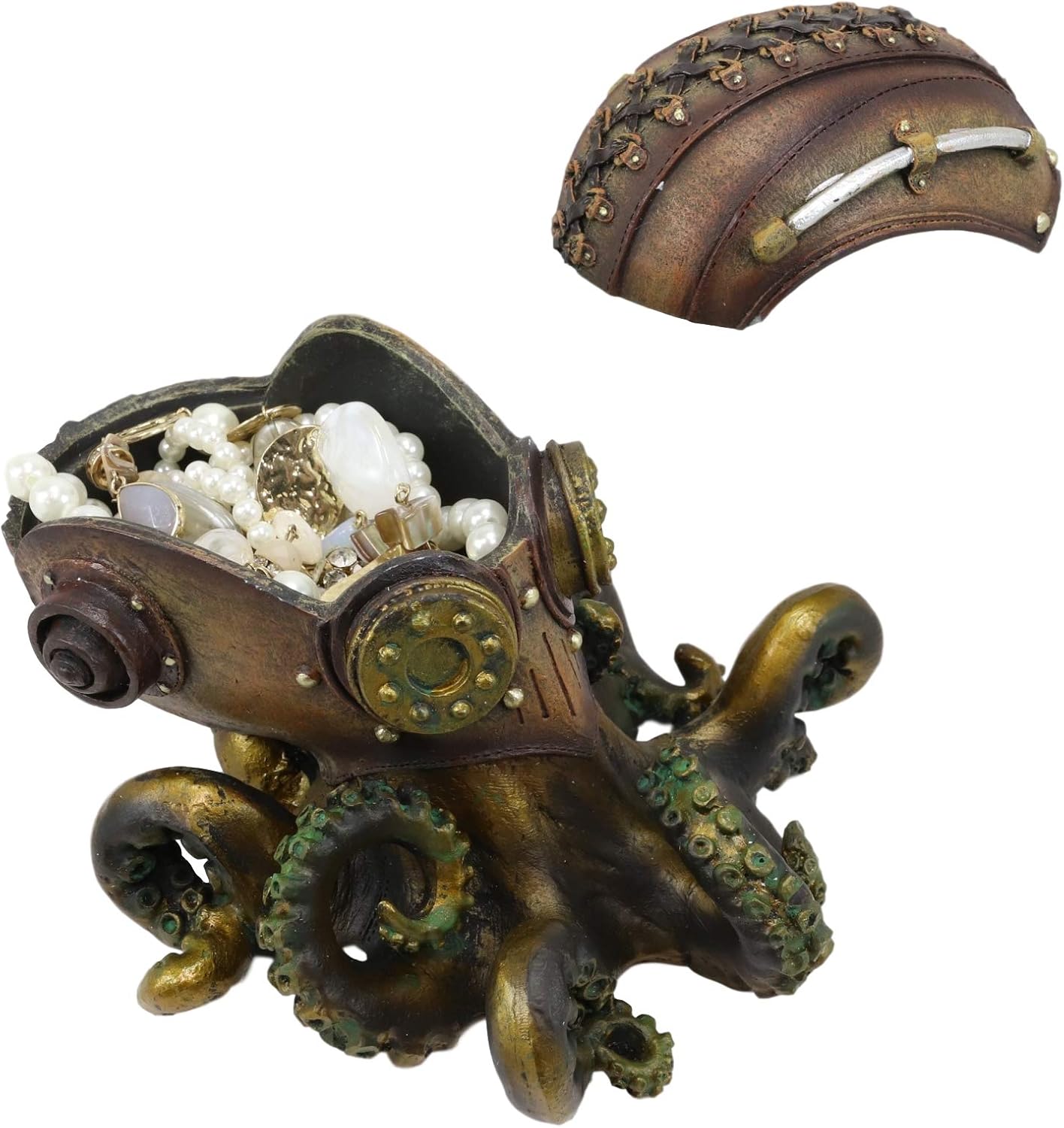 Ebros Gift Steampunk Nautilus Submariner Octopus Kraken Soldier Decorative Stash Jewelry Box Figurine 7.75"Long Victorian Industrial Sci Fi Decor Collectible As Mini Storage Accent